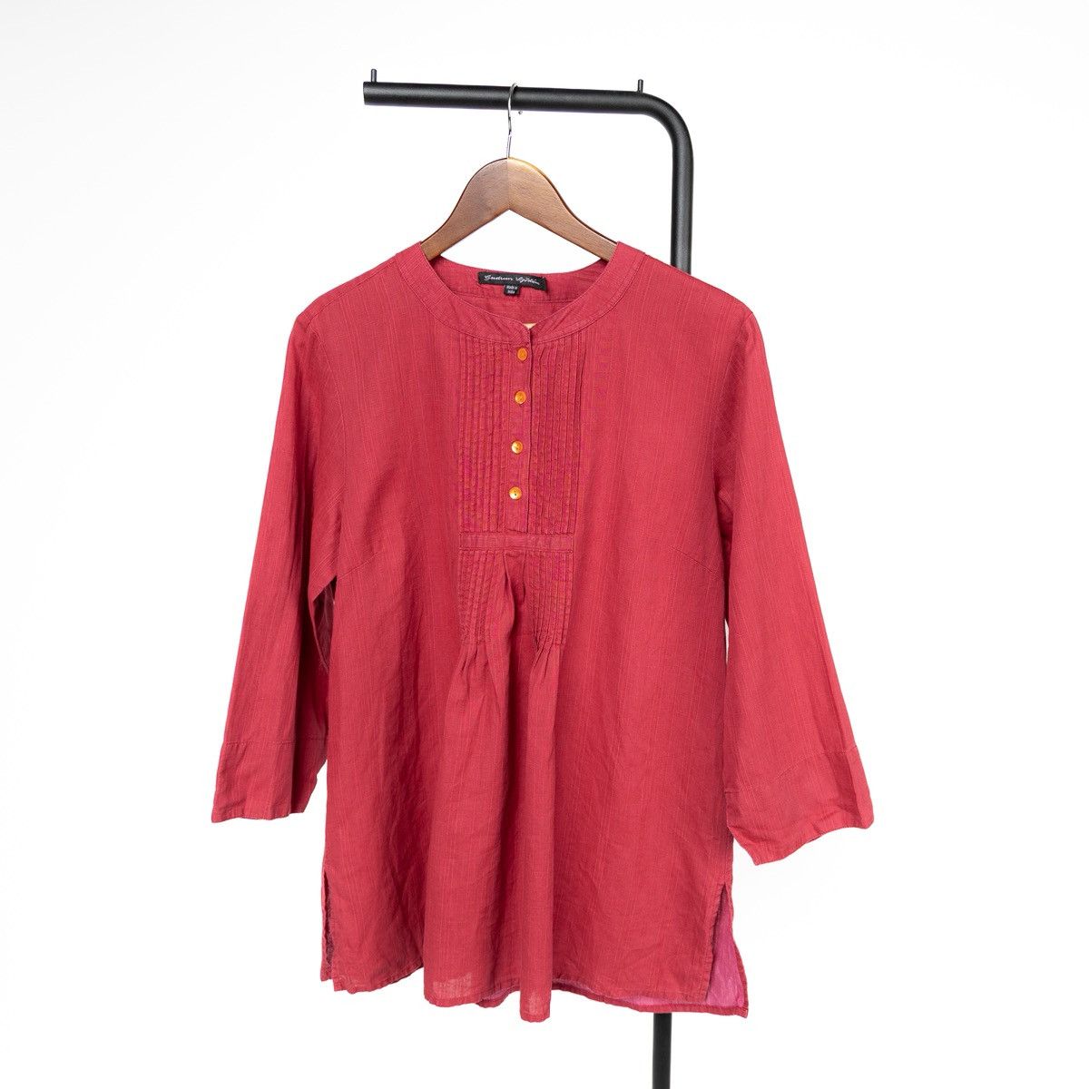Gudrun Sjoden Gudrun Sjoden Linen Tunic Top Red Pink Button 3/4 Sleeve Size M / US 6-8 / IT 42-44 - 1 Thumbnail