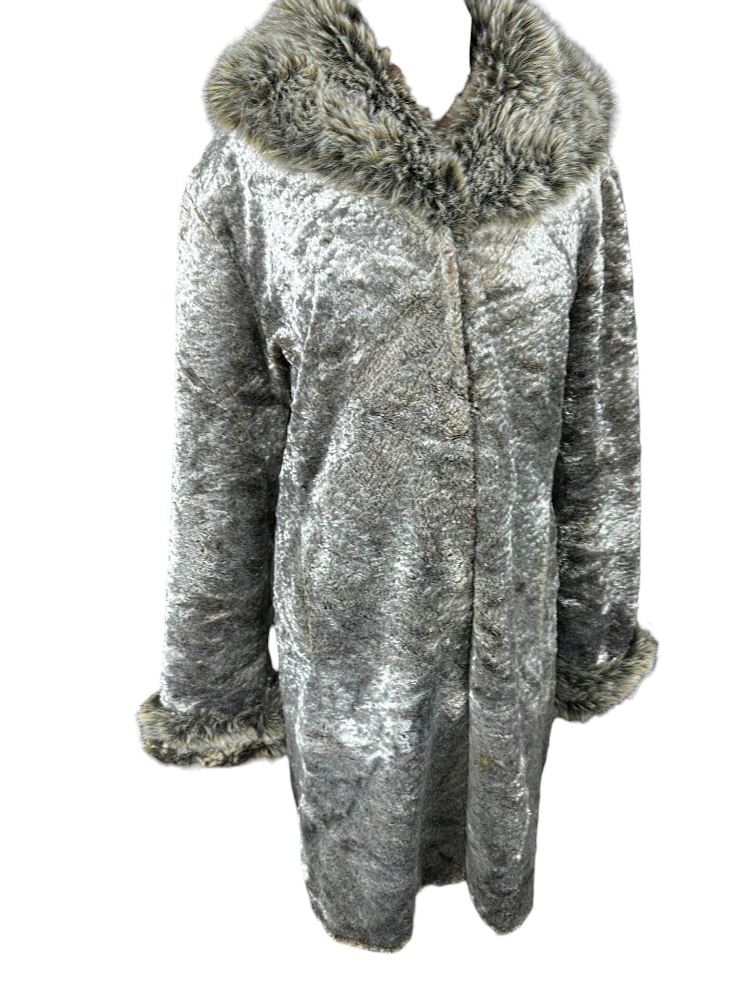 Vintage 90s Vintage Avant Garde Fur Velvet Long Coat Size L / US 10 / IT 46 - 2 Thumbnail