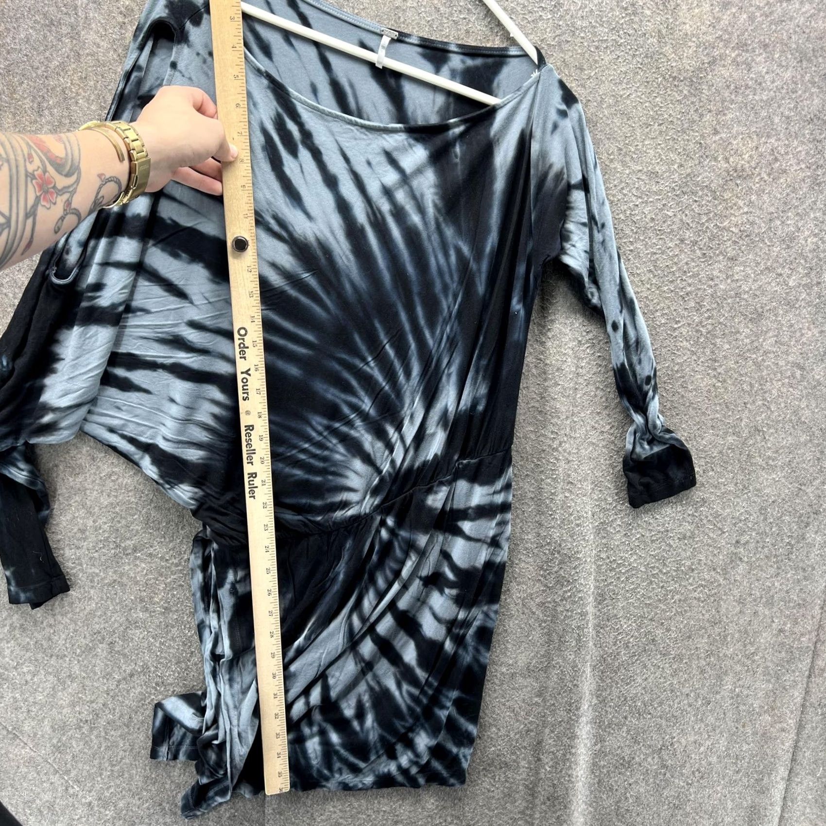 Young Fabulous & Broke VINTAGE YFB Dress Womens Blouson Mini Boho Jersey Dolman Sleeve Tie Dye Black Gray Casual Womens M Size M / US 6-8 / IT 42-44 - 6 Thumbnail