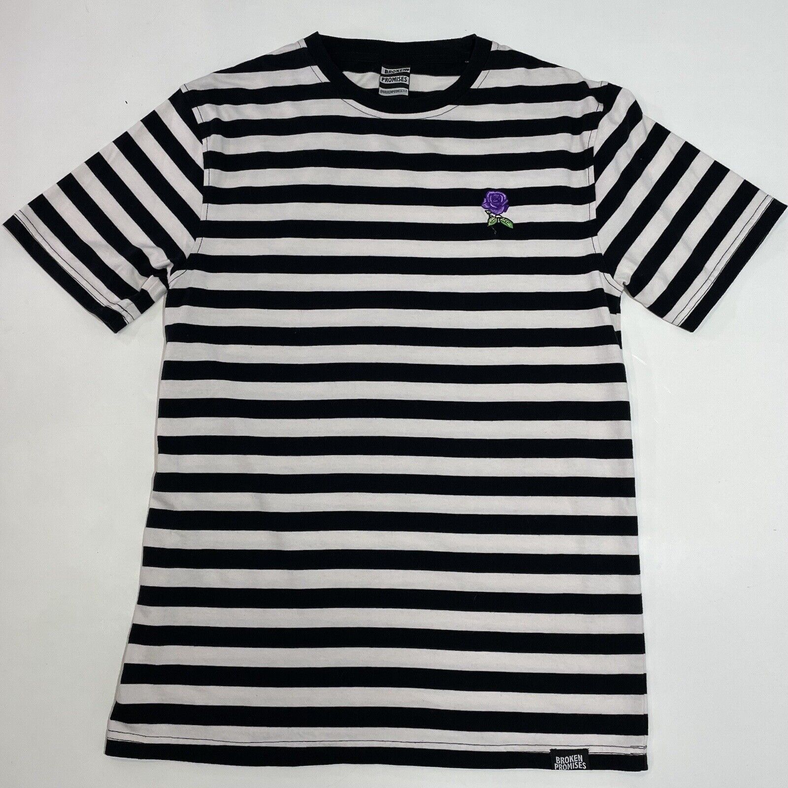 Broken Promises Co. Broken Promises Mens T-shirt Purple Rose Black/White Striped Size US M / EU 48-50 / 2 - 1 Thumbnail