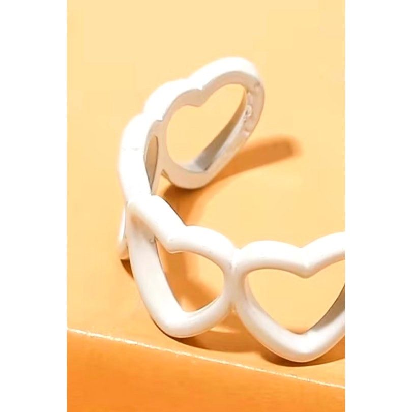 Other Vintage Inspired Hollow Heart Shaped Adjustable Ring White Size ONE SIZE - 4 Thumbnail
