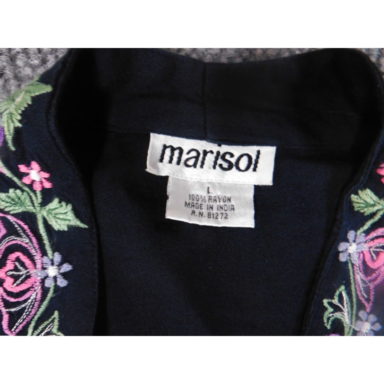 Vintage Marisol Blouse Womens L Black Floral Rayon Open Chest Long Sleeve Collared Casual Basic Regular Shirt Size L / US 10 / IT 46 - 7 Thumbnail