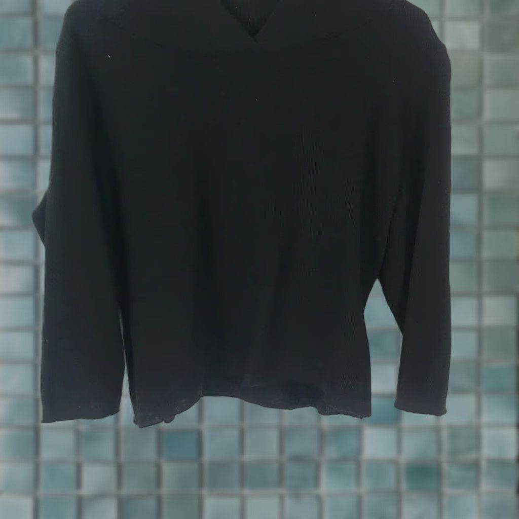 Vintage Bik Women's Black V-Neck Long Sleeve Pullover Sweater Size L - Casual Knit Classic Size L / US 10 / IT 46 - 1 Thumbnail