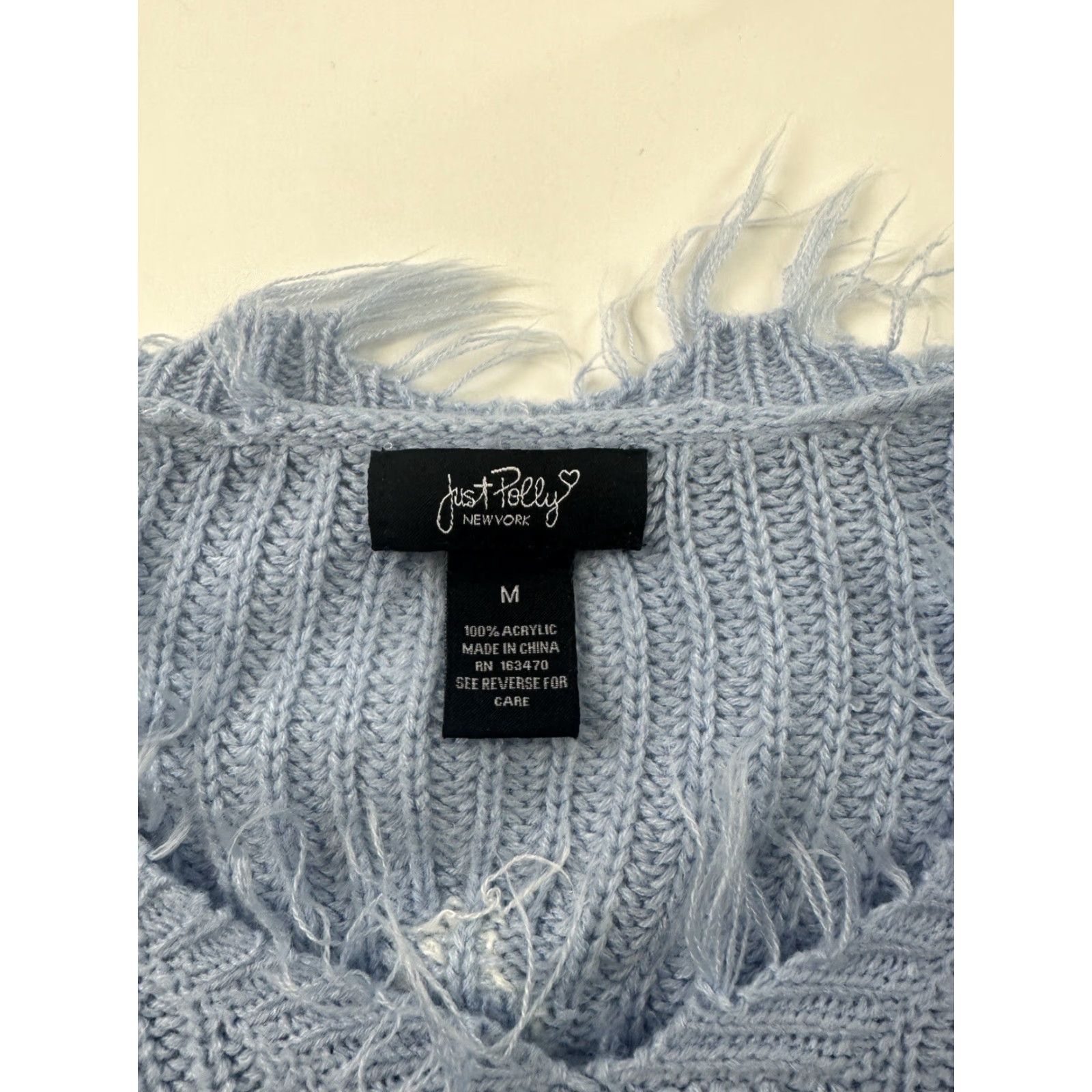 Vintage Just Polly Sweater Adult Medium Blue V-Neck Cropped Fringe Stars Pullover Womens Size M / US 6-8 / IT 42-44 - 2 Thumbnail