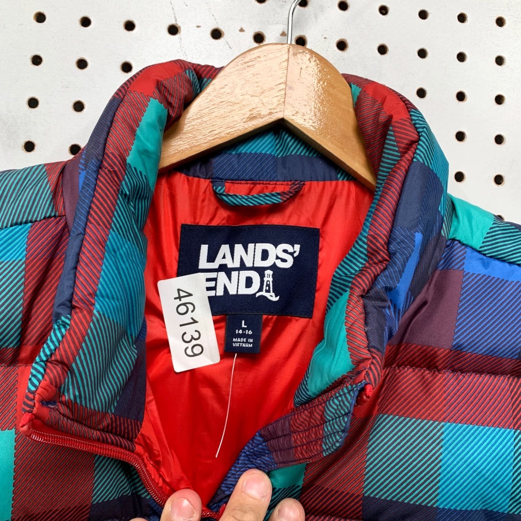 Lands' End Lands End Down Puffer Vest Womens Large Multicolor Plaid Sleeveless Preppy Size L / US 10 / IT 46 - 3 Thumbnail