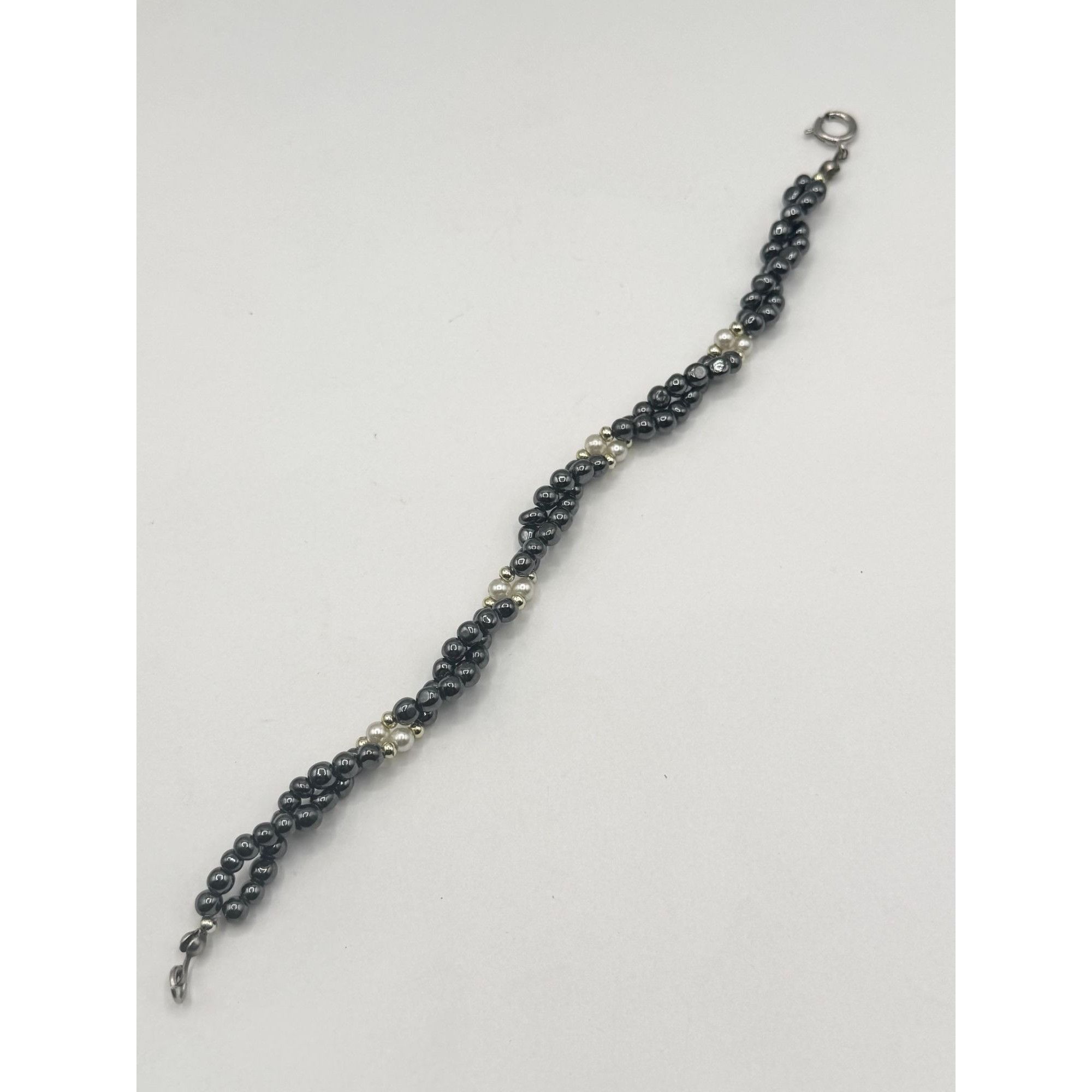 Vintage Vintage Hematite & Pearl Triple Strand Beaded Braided Bracel Size ONE SIZE - 4 Thumbnail