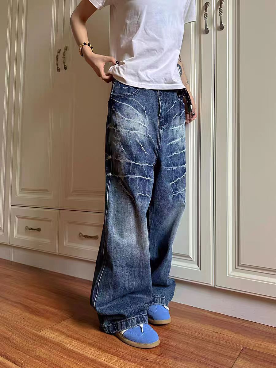 Designer × Jean × Vintage Vintage street Y2K electric print wide leg baggy jeans Size US 33 - 4 Thumbnail