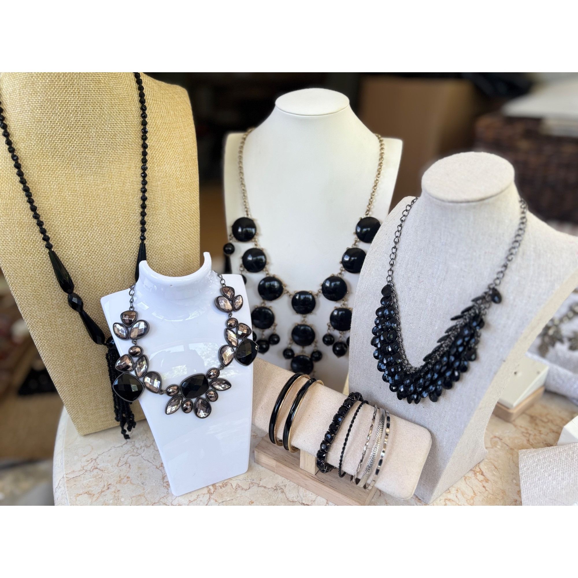 Black Toned Jewelry Lot Of Fashion Jewelry Necklaces & Brace, Women's