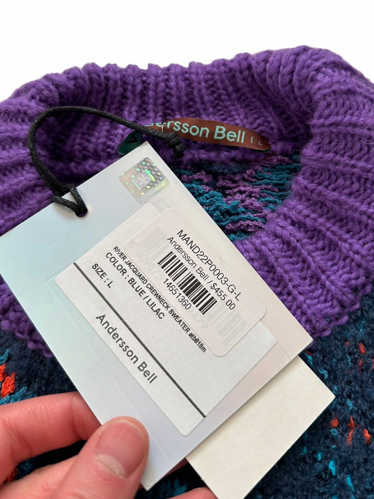 Andersson Bell Purple River Jacquard Patchwork Distressed Sweater Size US L / EU 52-54 / 3 - 12 Thumbnail