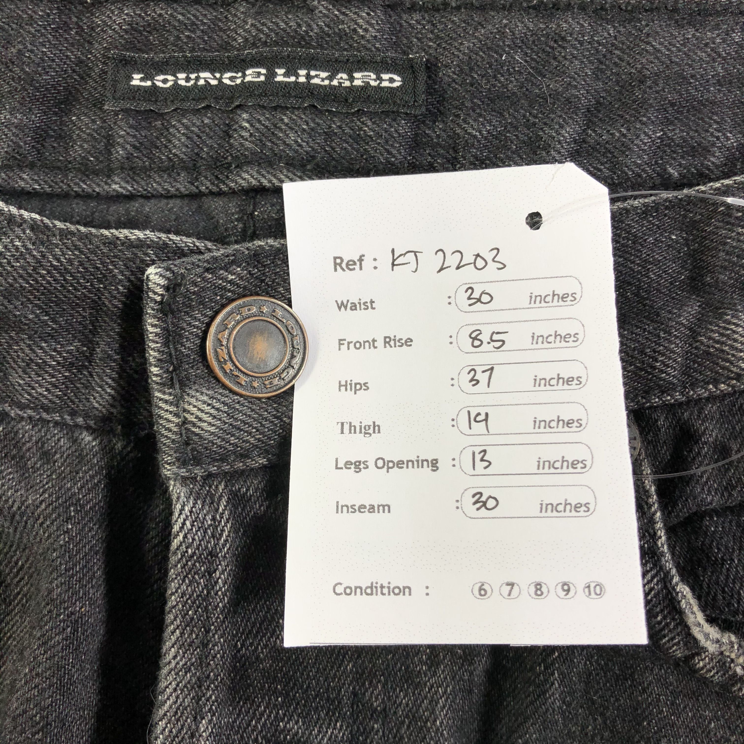 Japanese Brand Lounge Lizard Distressed Jeans Faded Black Denim KJ2203 Size US 30 / EU 46 - 11 Thumbnail