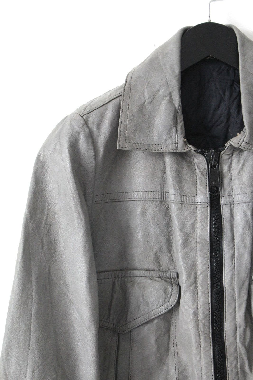 Vintage 1990S MICHEL CORBIER ASH GREY LEATHER ZIP TRUCKER JACKET Size US S / EU 44-46 / 1 - 3 Thumbnail