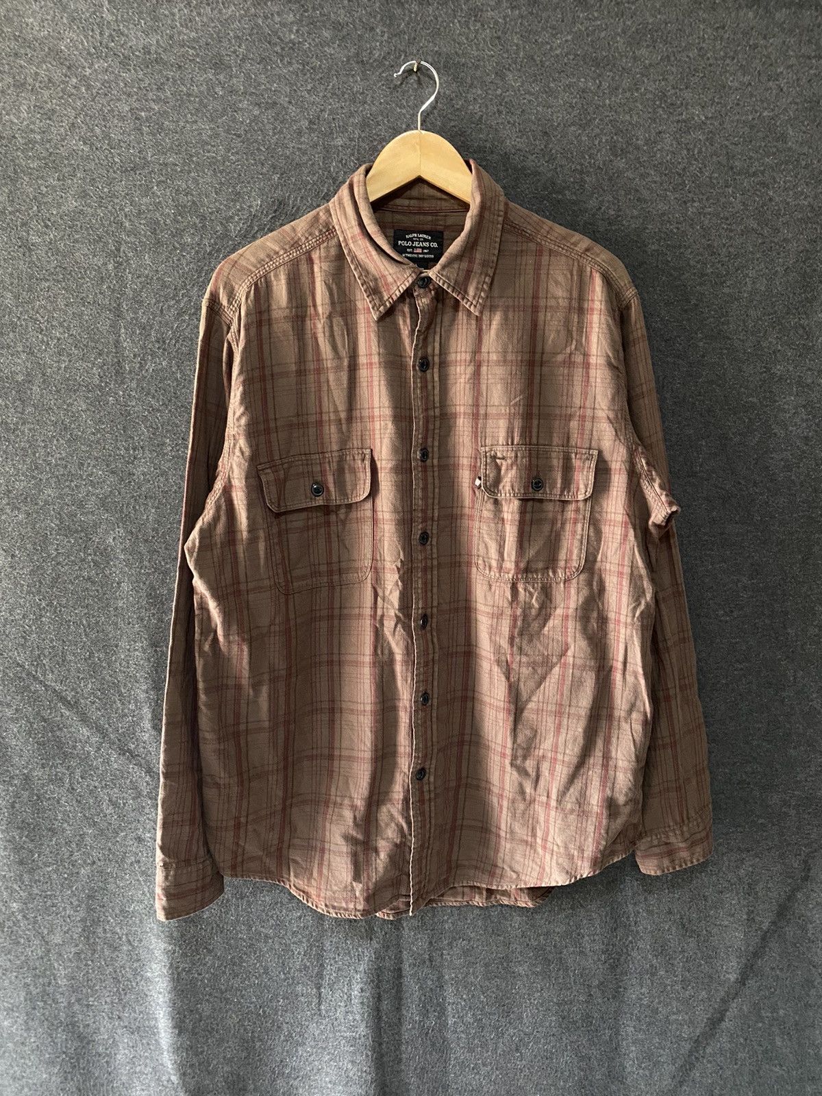 image of Lo Life x Polo Ralph Lauren Polo Ralph Laurent Flanel Shirt in Brown, Men's (Size Large)