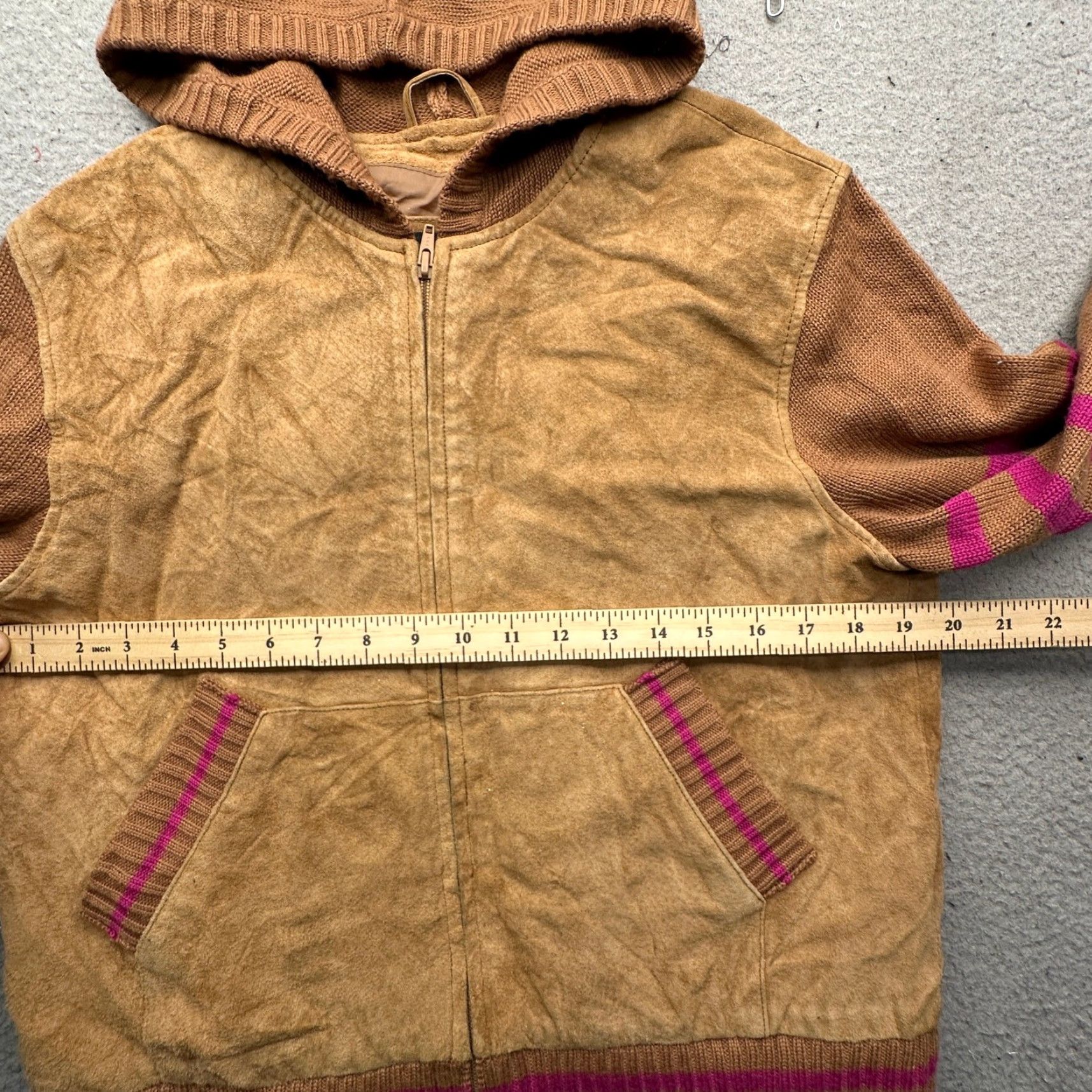 Vintage VINTAGE Maxima Wilsons Suede Leather Sweater Jacket Womens Large Brown Pink Hooded Full Zip Bomber Jacket Sizing L Size L / US 10 / IT 46 - 6 Thumbnail
