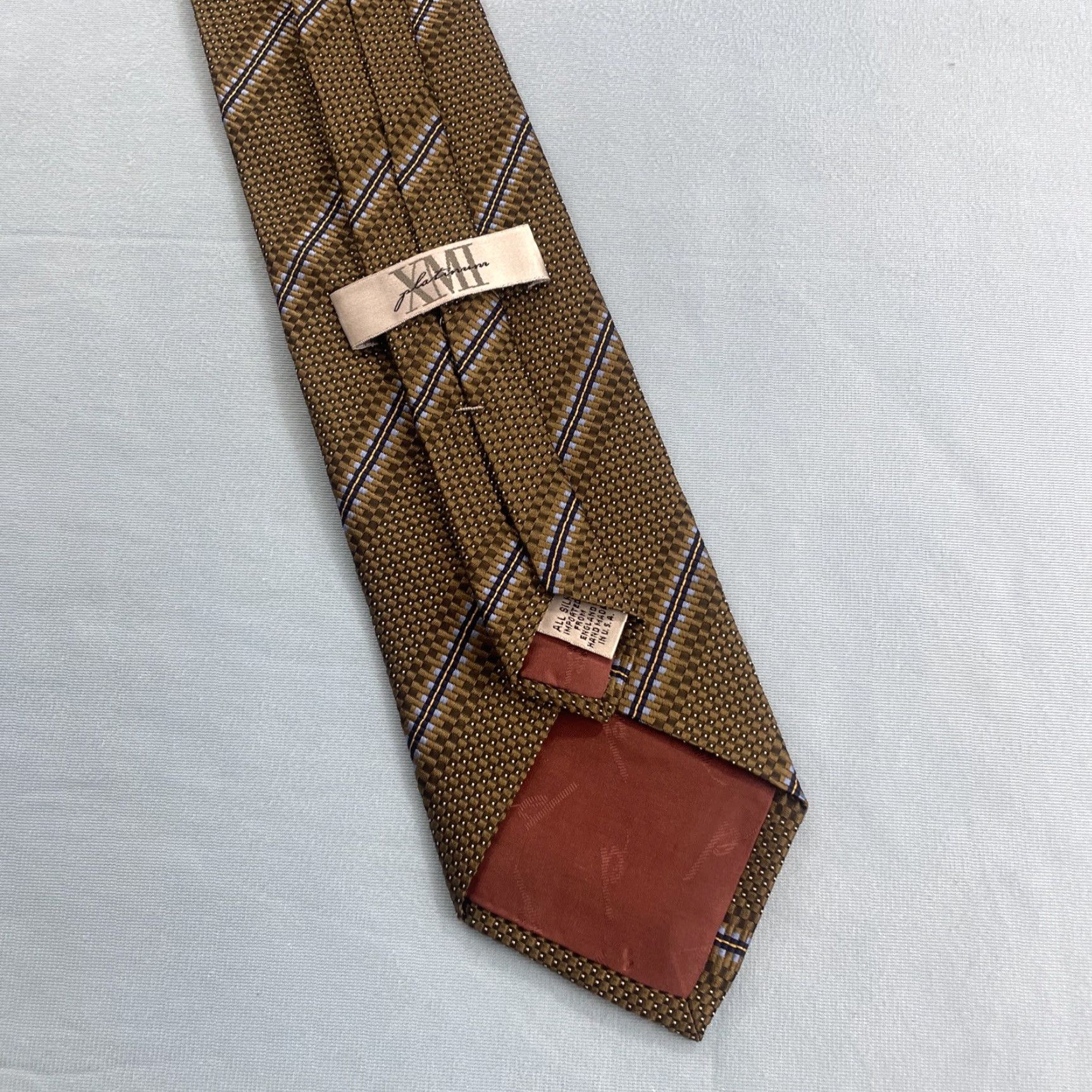 Vintage VINTAGE XMI Designer Tie Men Silk 100% Silk Hand Made Classic 57"-60" Brown Gold Black Blue Geometric Striped Accents Executive Wide 1990s USA Mens Size ONE SIZE - 6 Thumbnail