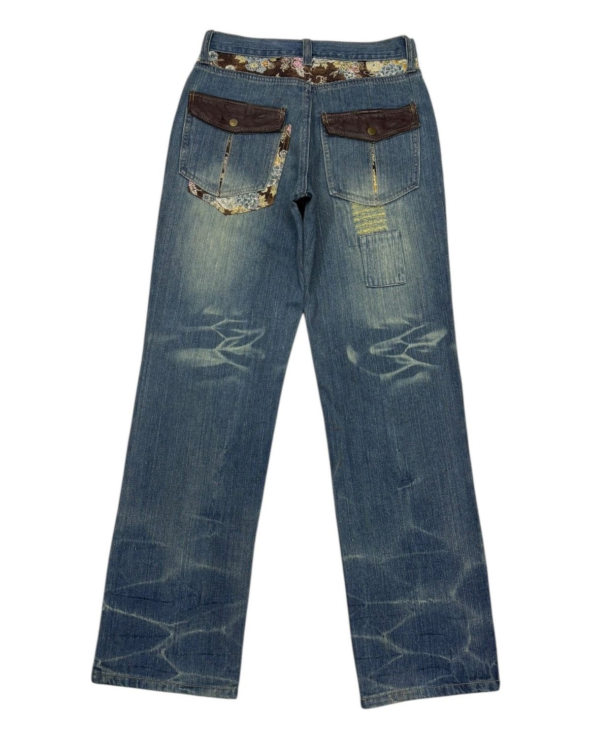 Undercover Distressed Patchwork Wide Leg Jeans Embroidered Accents Size US 29 - 9 Thumbnail