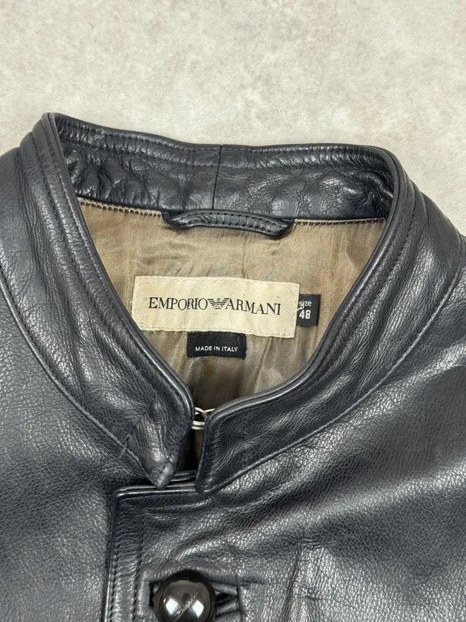 Emporio Armani 1990s Emporio Armani Mao Black Grain Leather Buttoned Jacket Size US S / EU 44-46 / 1 - 7 Thumbnail