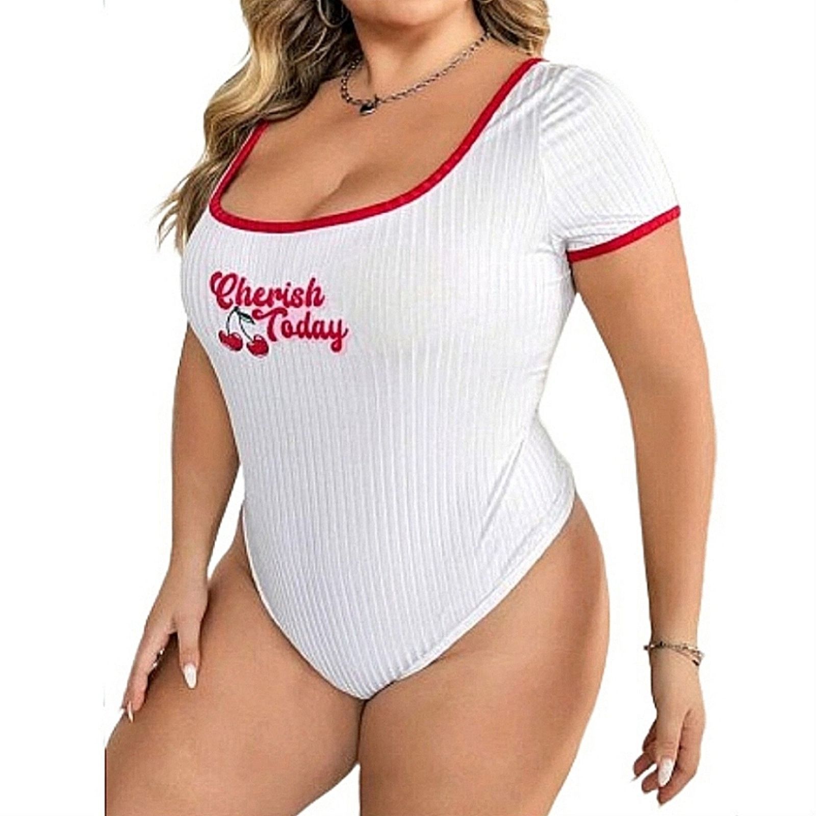 Shein CHERISH TODAY ☆ WHITE ☆ RIBBED KNIT ☆ BODYSUIT ☆ 5x ☆ NWT Size 4XL / US 24-26 - 4 Thumbnail