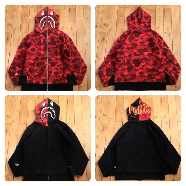 Bape BAPE ☆Reversible☆ Shark full zip hoodie Red camo x black 