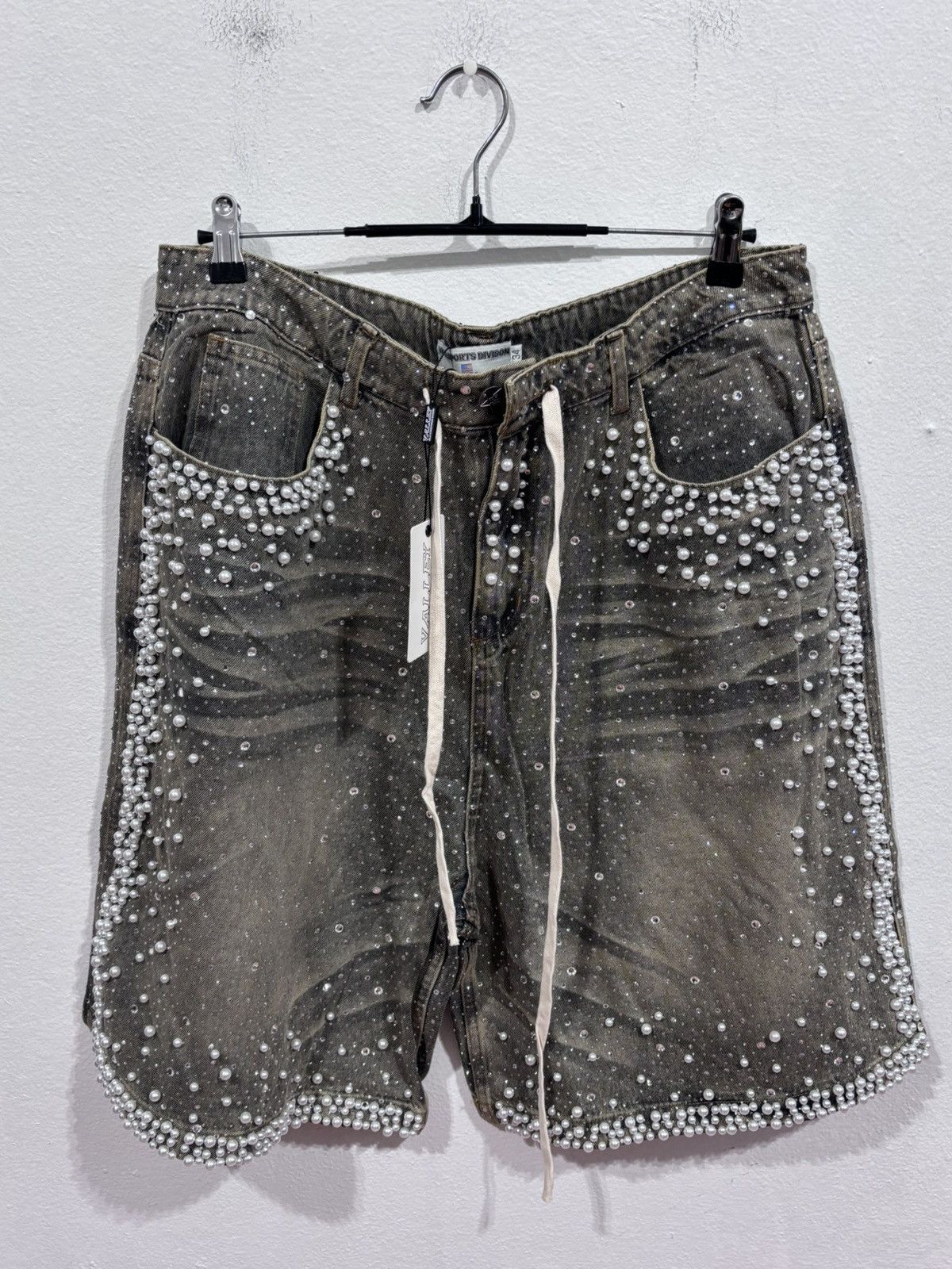 Vale Vale Forever Rain Storm Rhinestone Jean Shorts Mid Wash Size US 34 / EU 50 - 1 Thumbnail
