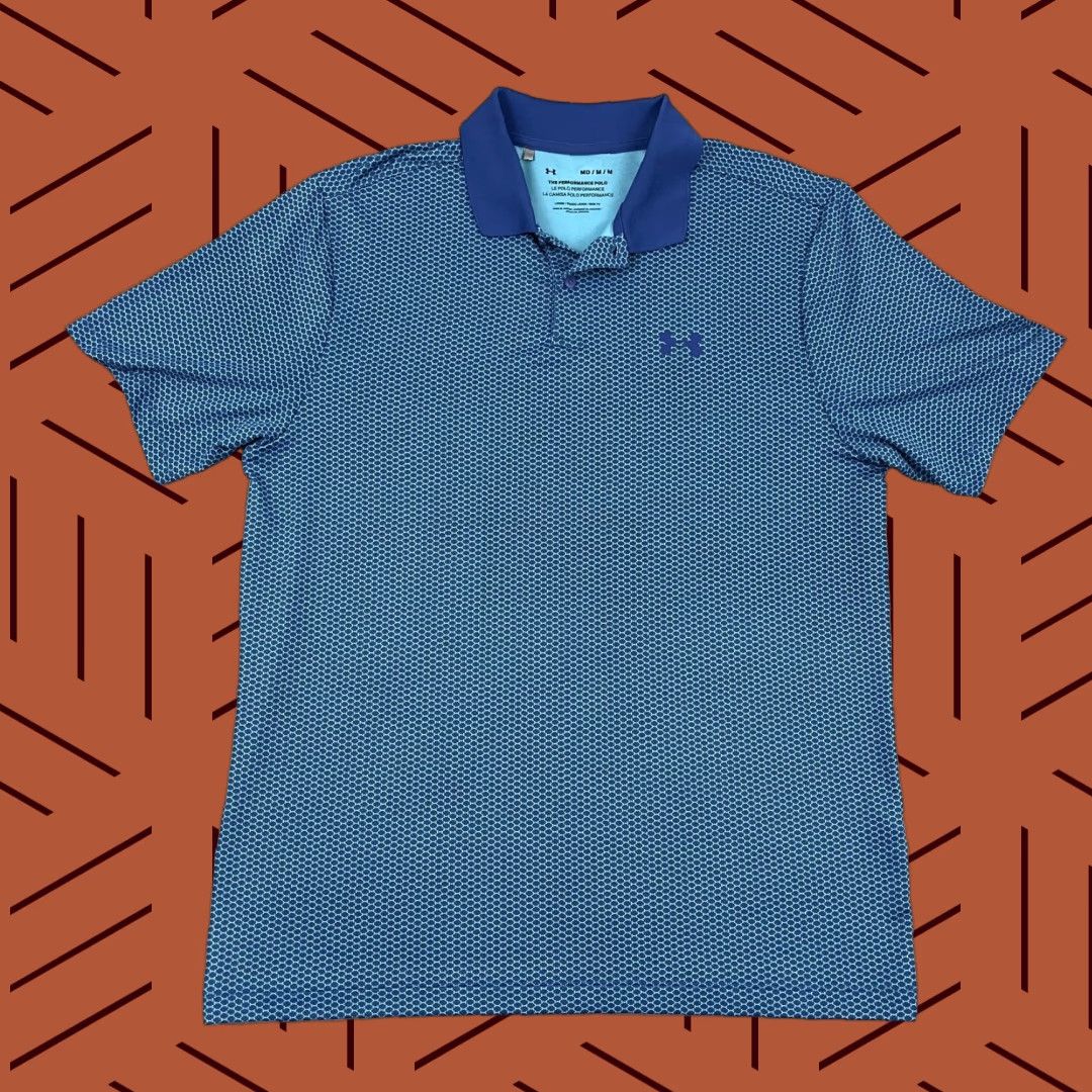 Under Armour Under Armour Polo Shirt Mens Medium Blue Honeycomb Print Golf Activewear Short Sleeve Regular Fit Size US M / EU 48-50 / 2 - 1 Thumbnail