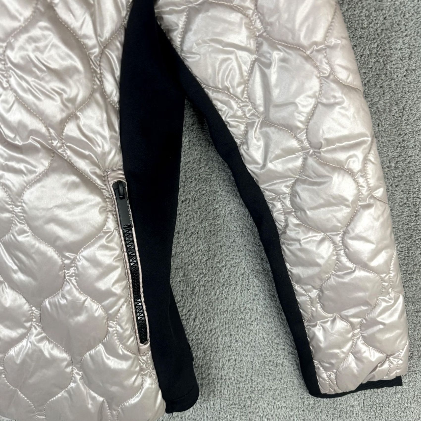 Vintage Calvin Klein Jeans Jacket Womens Small Beige Quilted Hooded Puffer Winter Coat Size 28" / US 6 / IT 42 - 3 Thumbnail