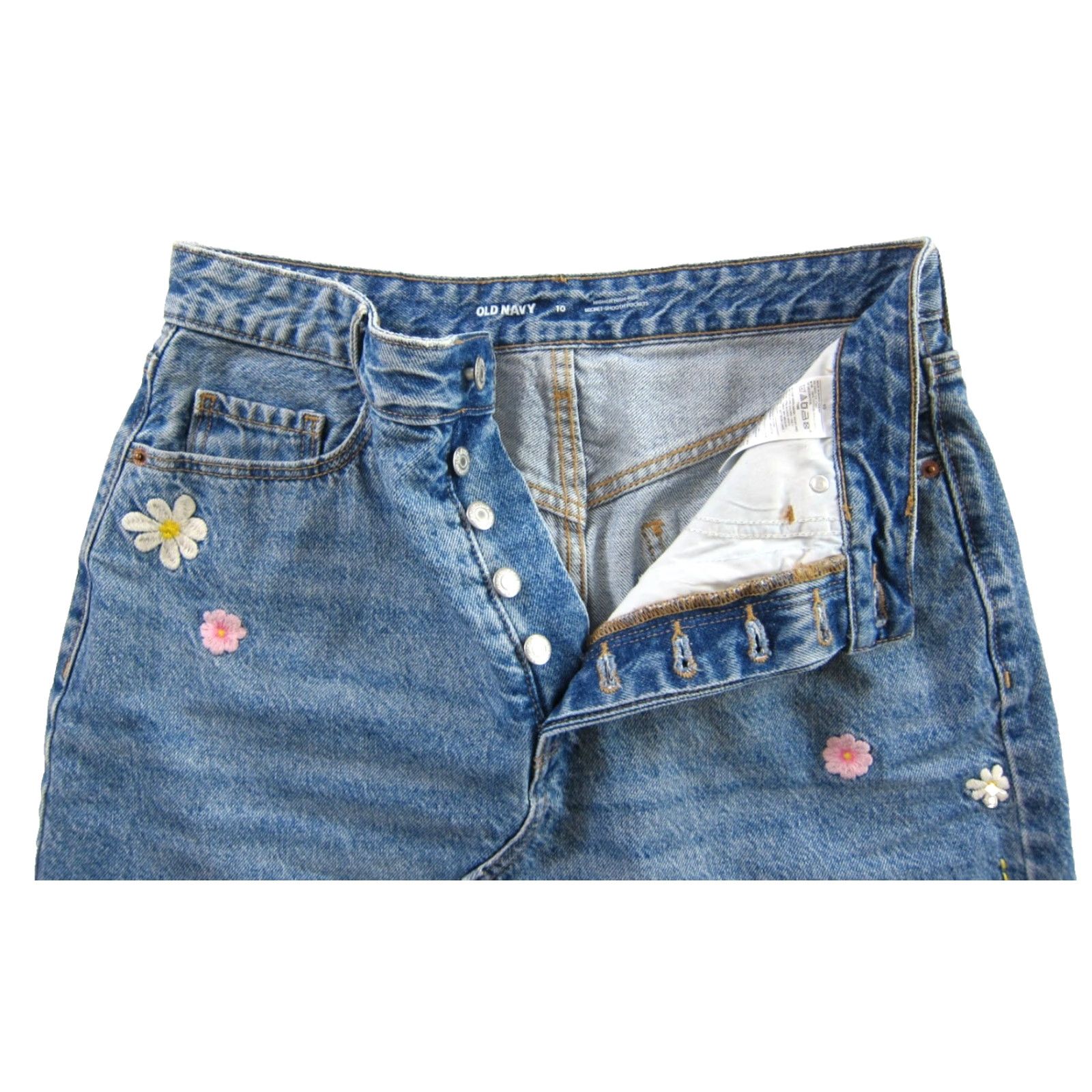 Old Navy Old Navy Floral Sun Embroidered High Rise Denim Skirt 10 Women Blue Button Fly Pockets Cotton Denim Short Moda Vintage: No Size 32" / US 10 / IT 46 - 4 Thumbnail
