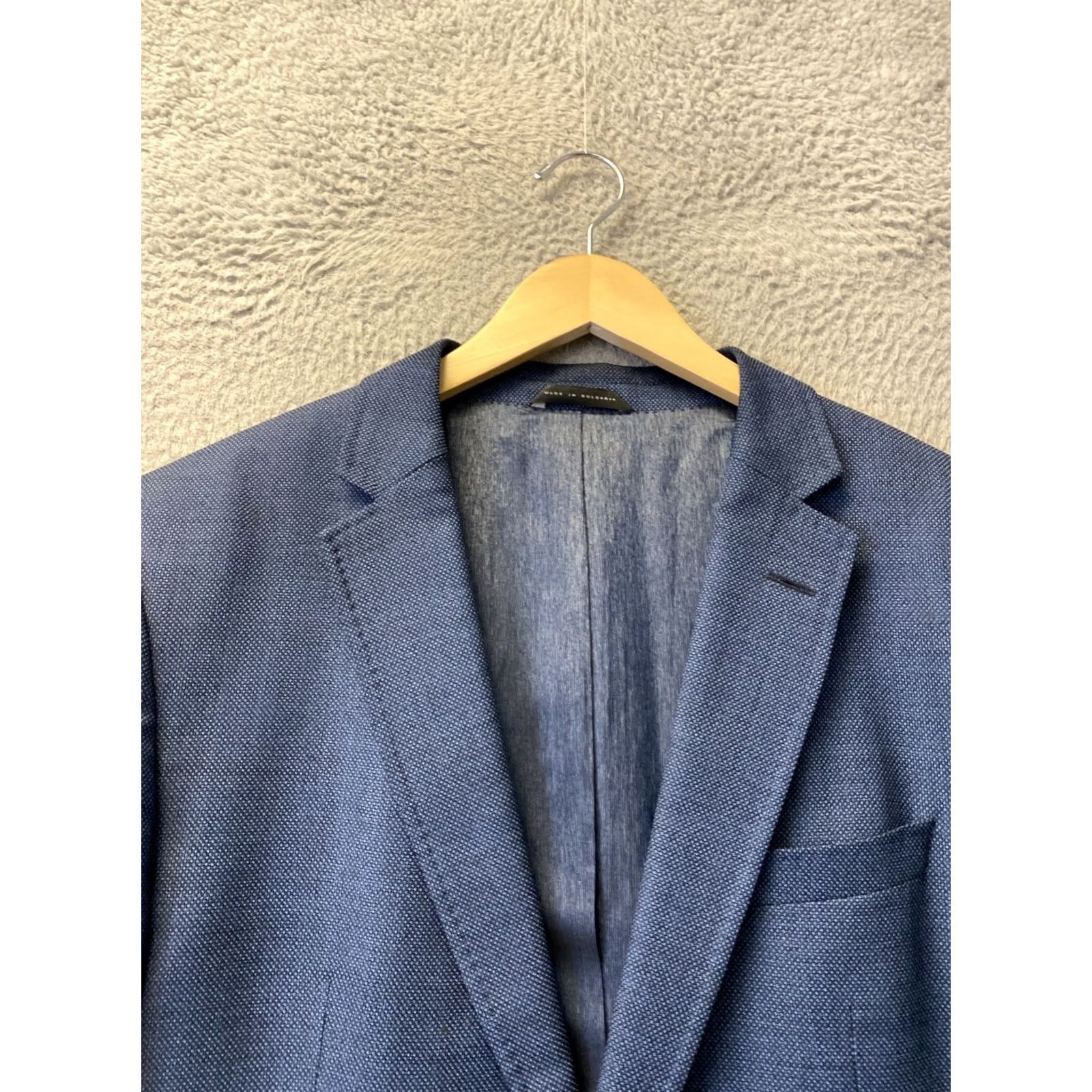 Hugo Boss HUGO BOSS Blazer Suit Jacket Mens 44R Blue Wool /0730 Adult Regular Slim 2-Button Single-Breasted Formal Travel Wedding Party/Cocktail Business Mens Size 44R - 7 Thumbnail