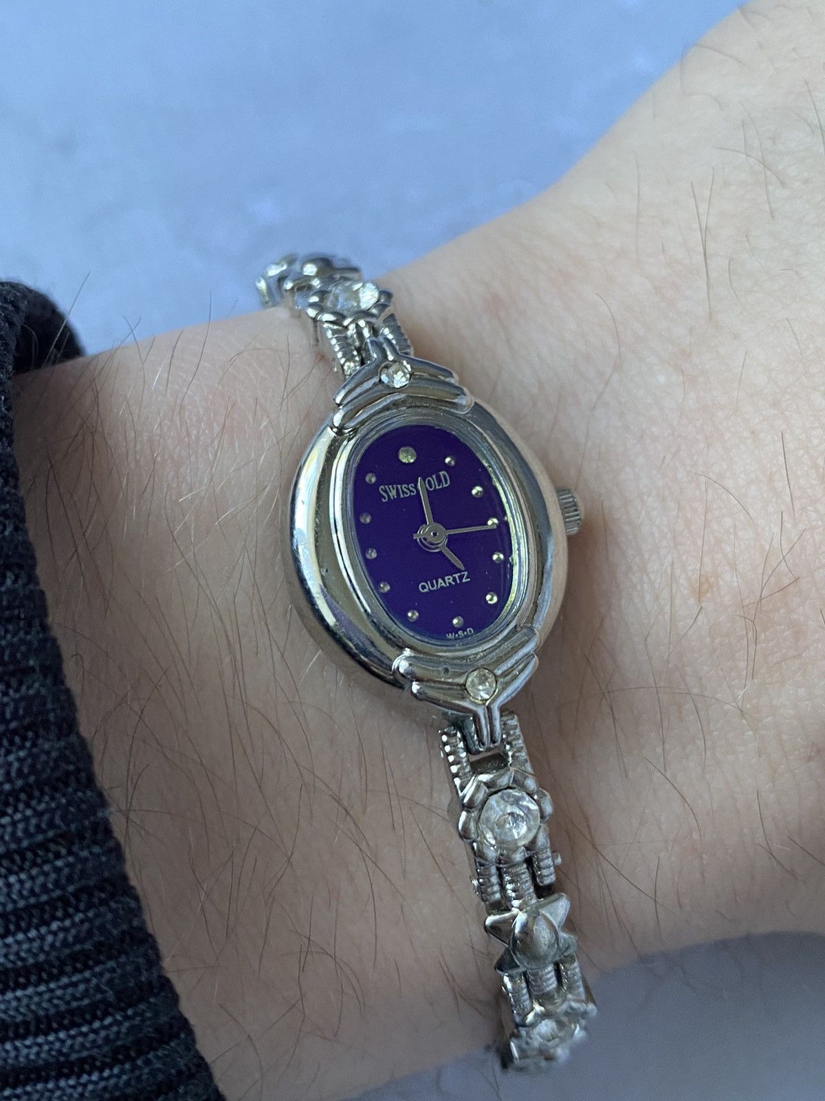 Jewelry × Vintage Swiss Gold Watch with Purple Dial & Crystals Size ONE SIZE - 12 Thumbnail