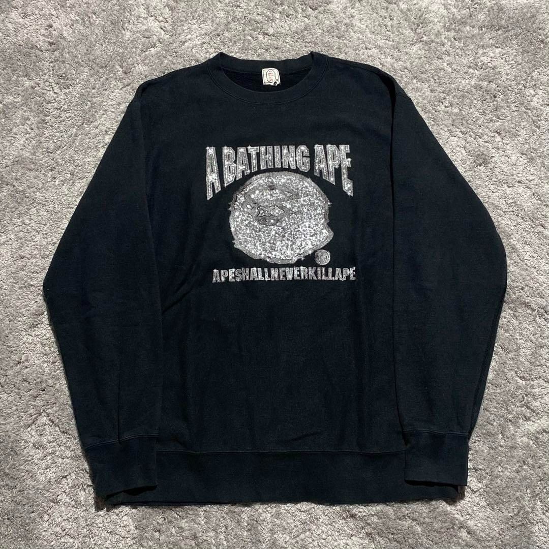 A BATHING APE 90s Logo Sweat Shirt Black Size L