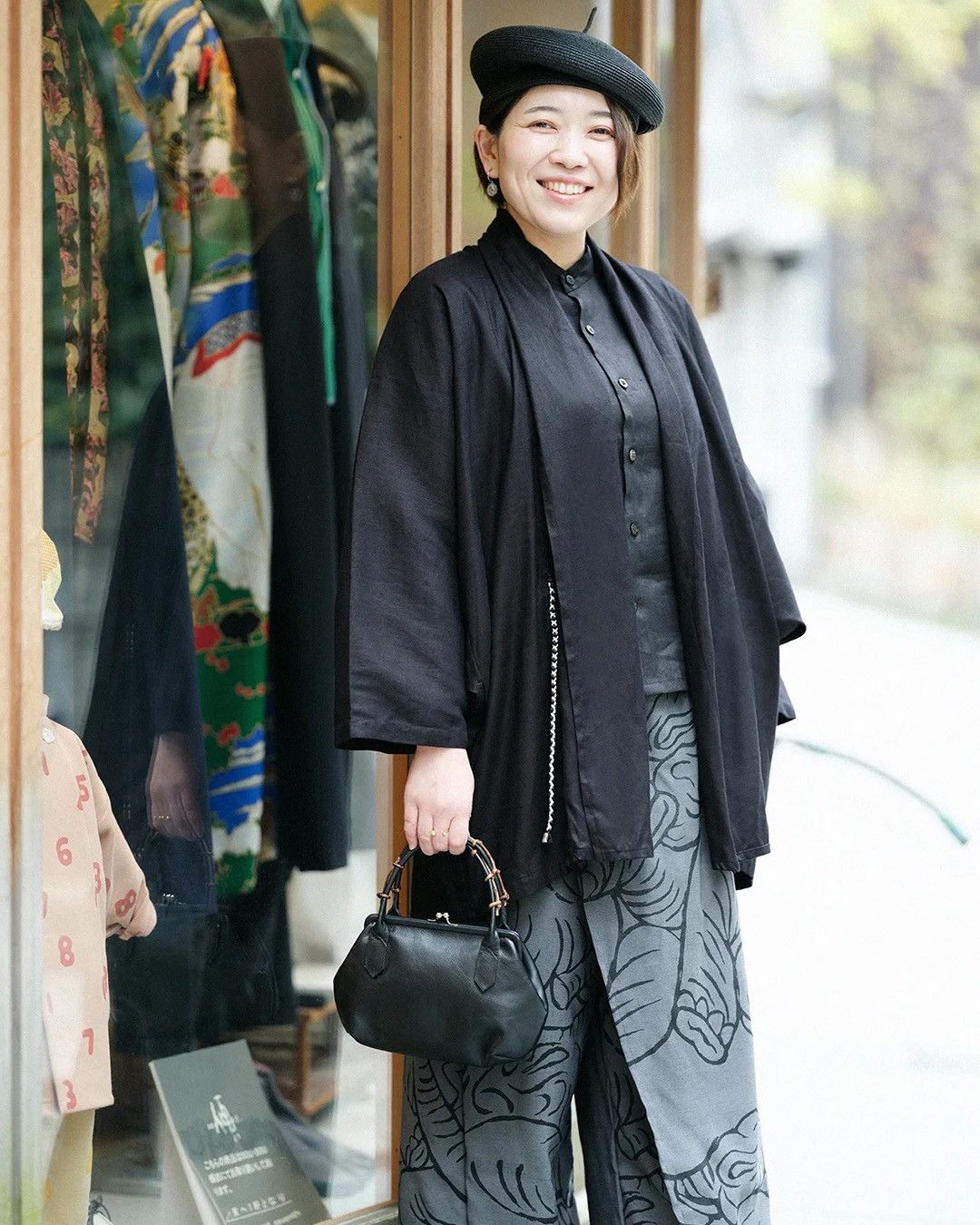 SOU SOU Sou Sou Womens Black Kimono in Kabukimono style Size ONE SIZE - 1 Thumbnail