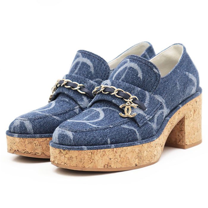 Chanel Chanel Chanel G45142 Denim Cork Loafer Denim Shoes G45142 DUTY FREE for USA Size ONE SIZE - 1 Thumbnail