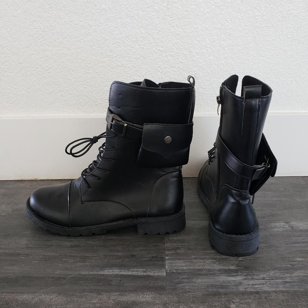 Designer Black Laced Up Pocket Detailed Military Boot Size US 9 / IT 39 - 1 Thumbnail