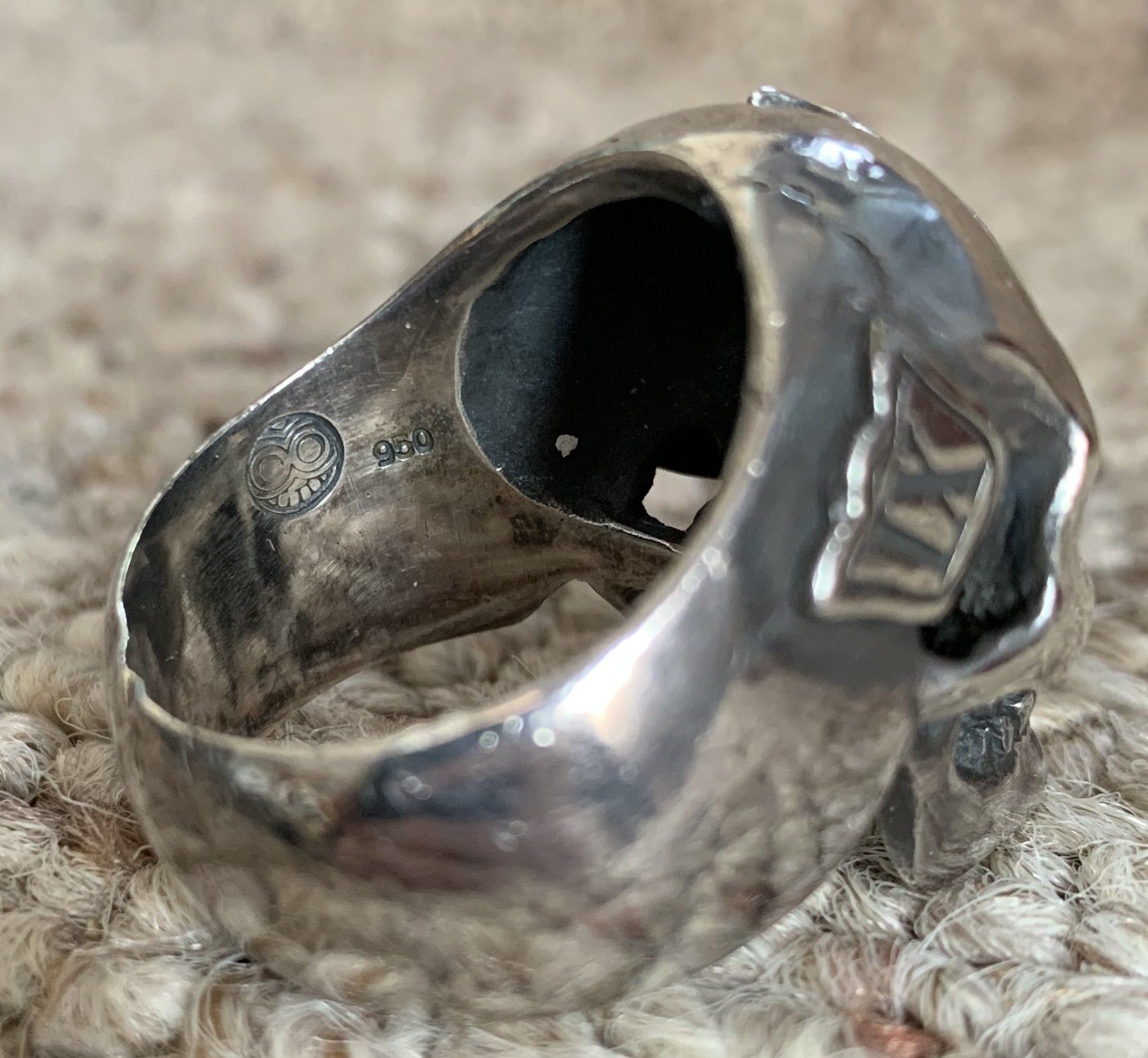 Number (N)ine SS05 "Nightcrawler" Bejeweled Silver Skull Ring Size ONE SIZE - 8 Thumbnail