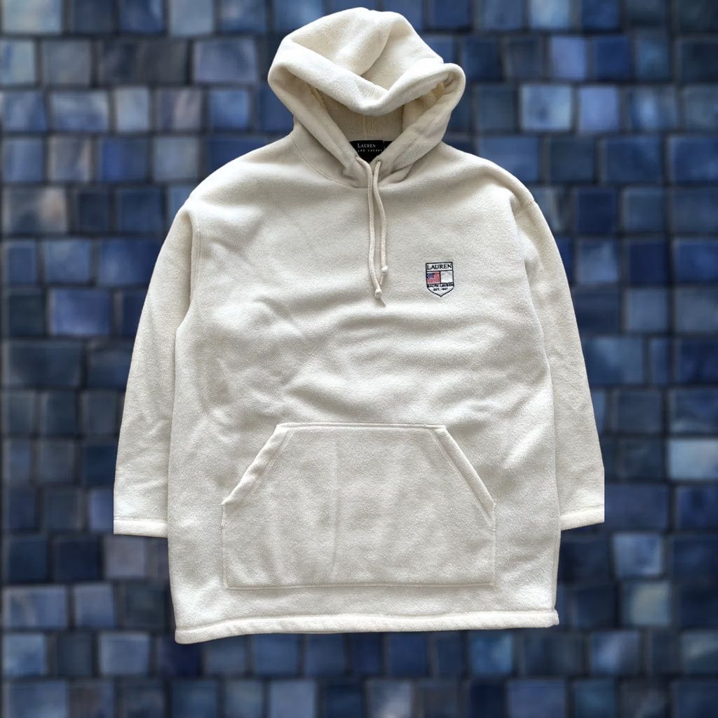 Ralph Lauren VINTAGE Ralph Lauren Pile Fleece Hoodie Pullover Size M Ivory Logo Embroidered Men Hoodie 90s USA Size US M / EU 48-50 / 2 - 1 Thumbnail