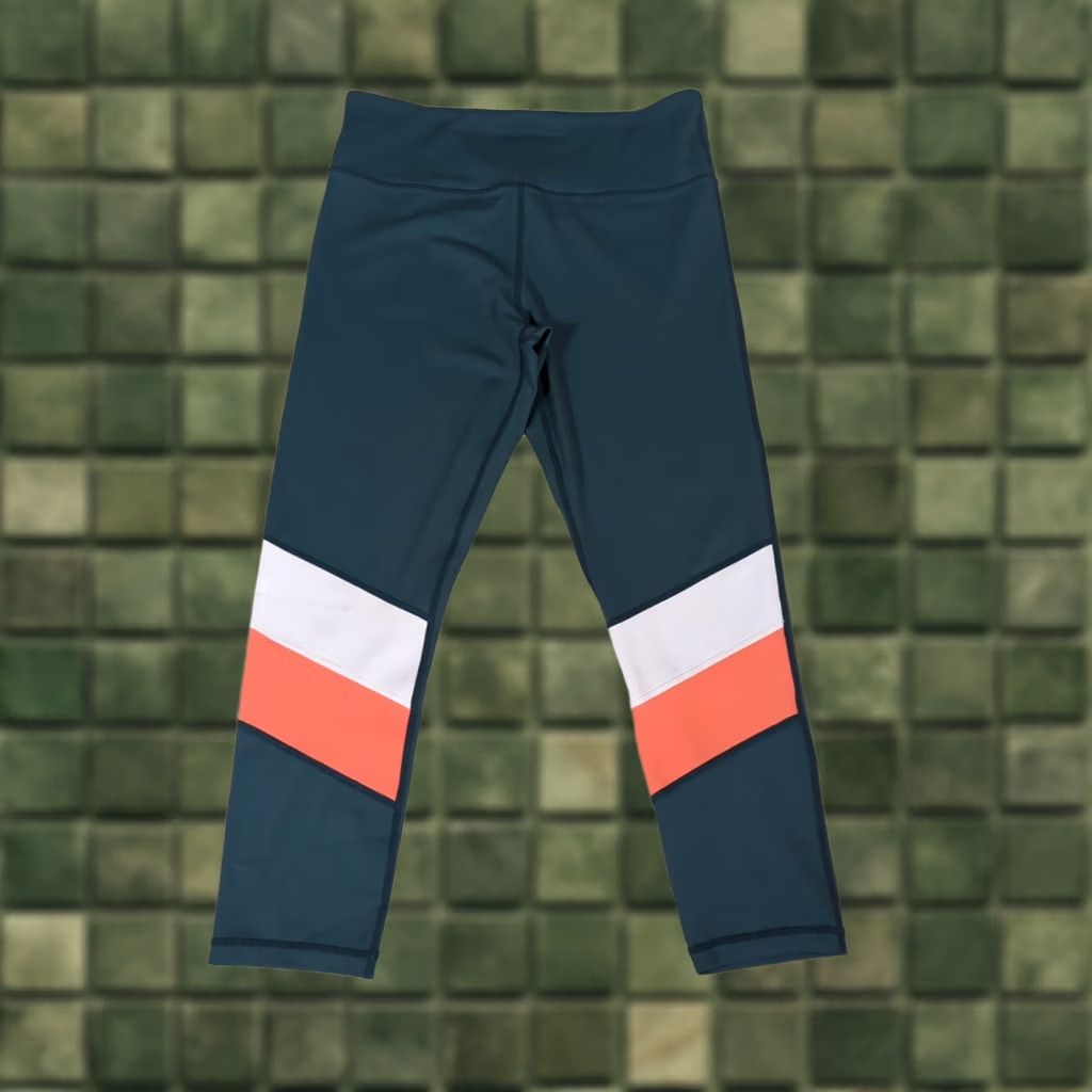 Vintage Active Zyia leggings Womens Leggings Cropped 14 Green Coral White Stripe Athleisure Sports Womens Size 36" / US 14 / IT 50 - 1 Thumbnail