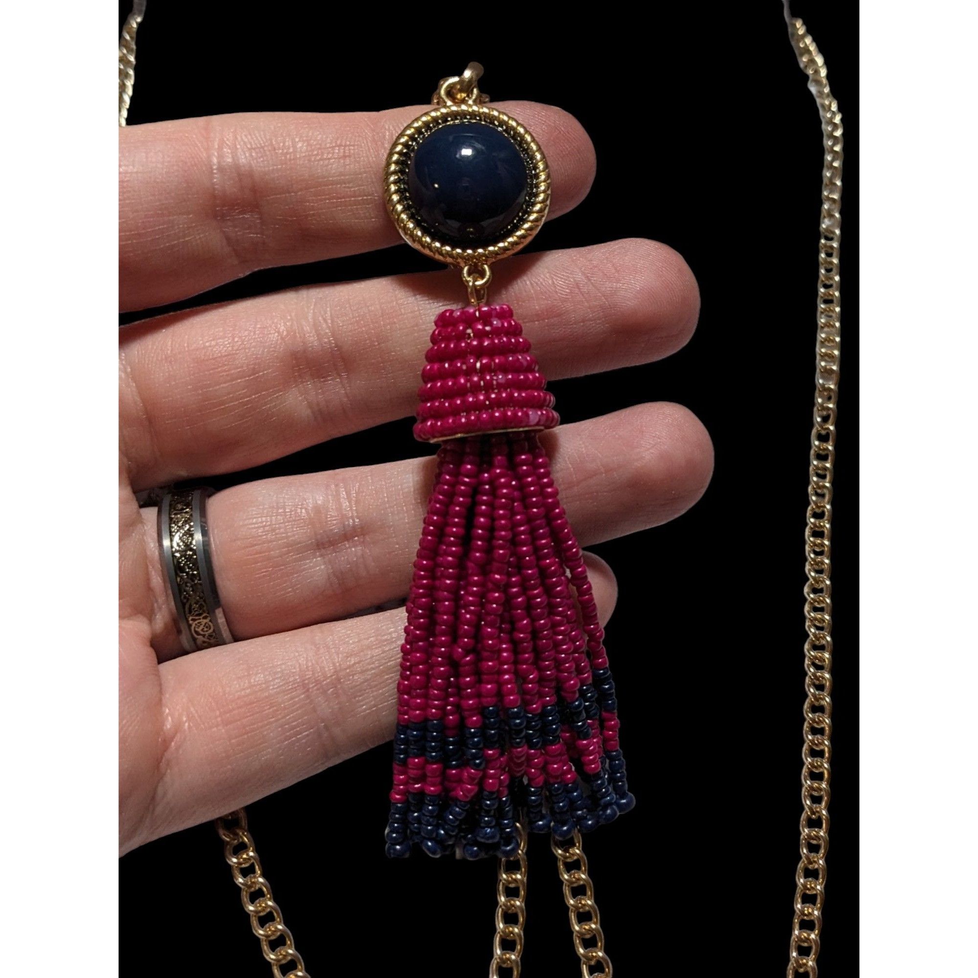 Talbots Talbots Pink And Blue Beaded Tassel Necklace Size ONE SIZE - 2 Thumbnail