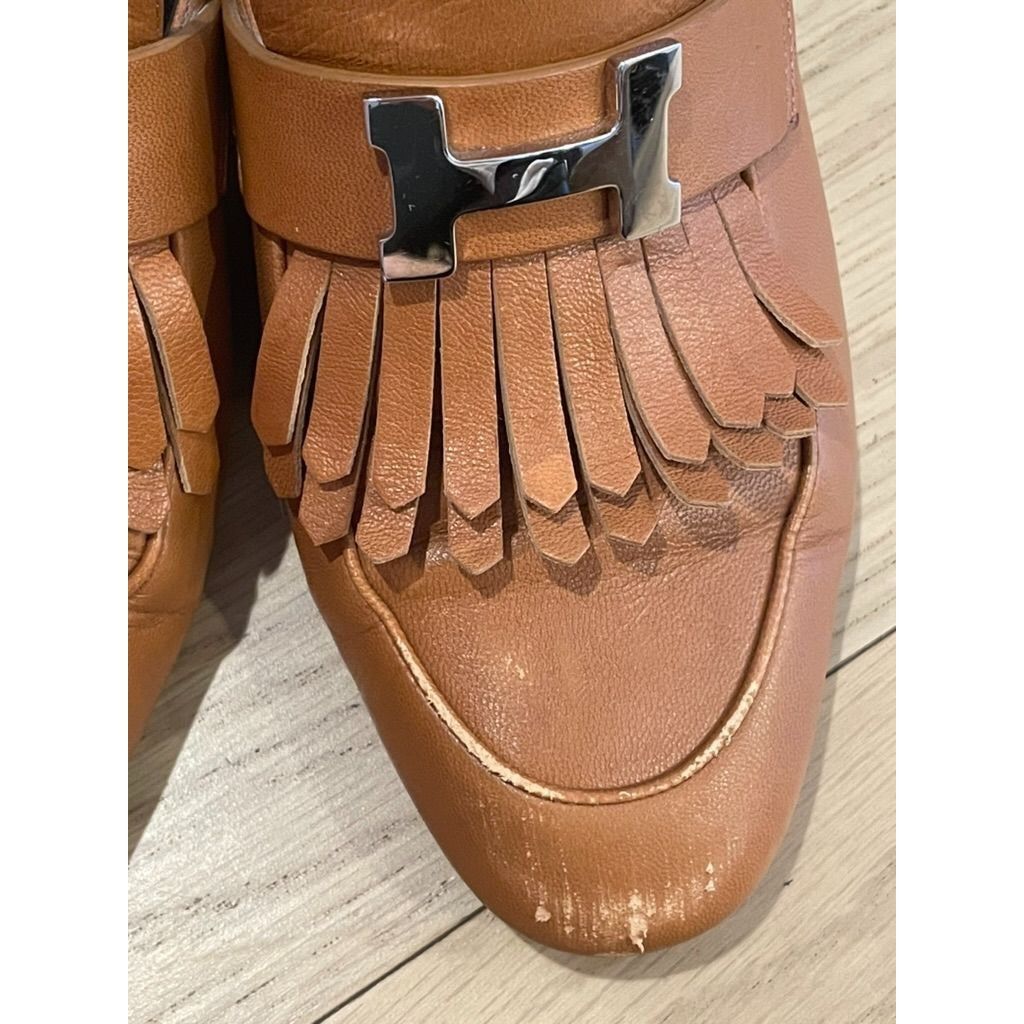 Hermes Hermès Womens Tan Leather Fringe Detail Mules With Dust Bags Size US 5 / IT 35 - 5 Thumbnail