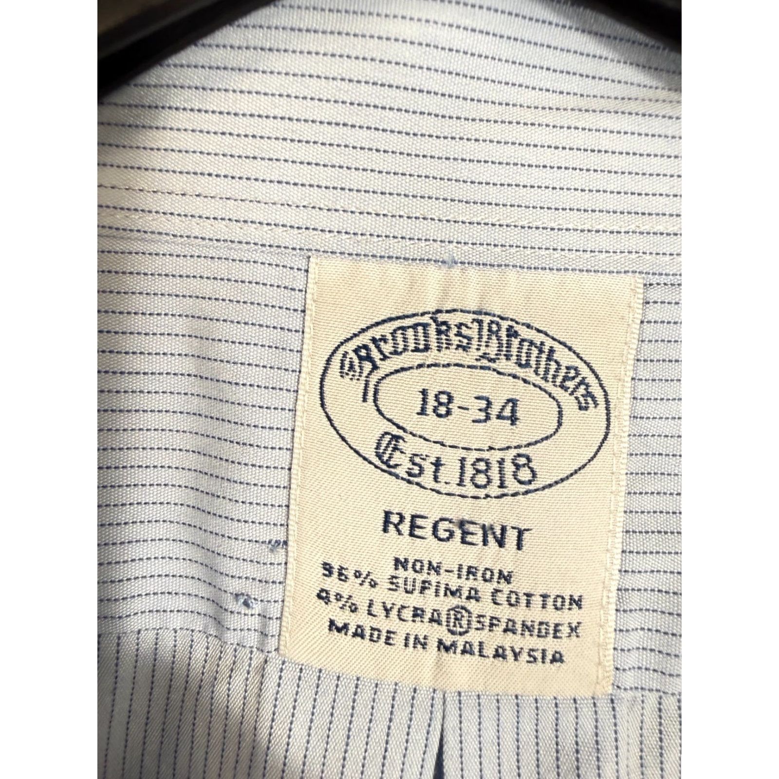 Brooks Brothers Brooks Brothers Regent Dress Shirt Mens 18-34 Blue Pinstriped Non-Iron Stretch Long Sleeve Regular Chest 55 in Womens? Size 48R - 6 Thumbnail