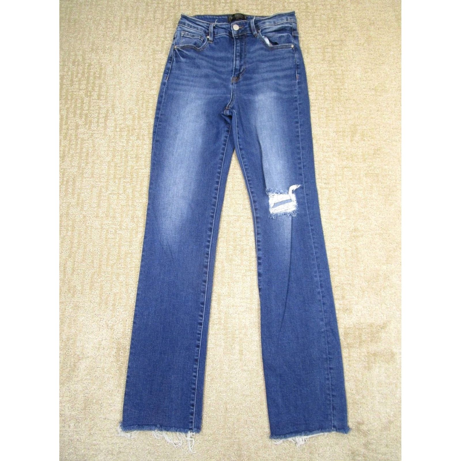 Vintage Risen Jeans Women 28 Blue High Rise Straight Leg Distressed Frayed Raw Hem Denim Pants Size 28" / US 6 / IT 42 - 2 Thumbnail