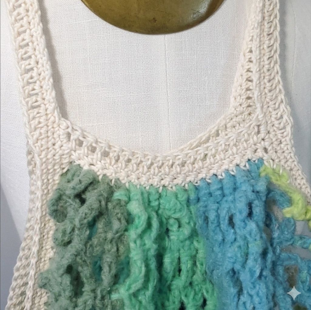Handmade Handmade Green Farmers Market Bag Crochet French Net Sack Size ONE SIZE - 5 Thumbnail