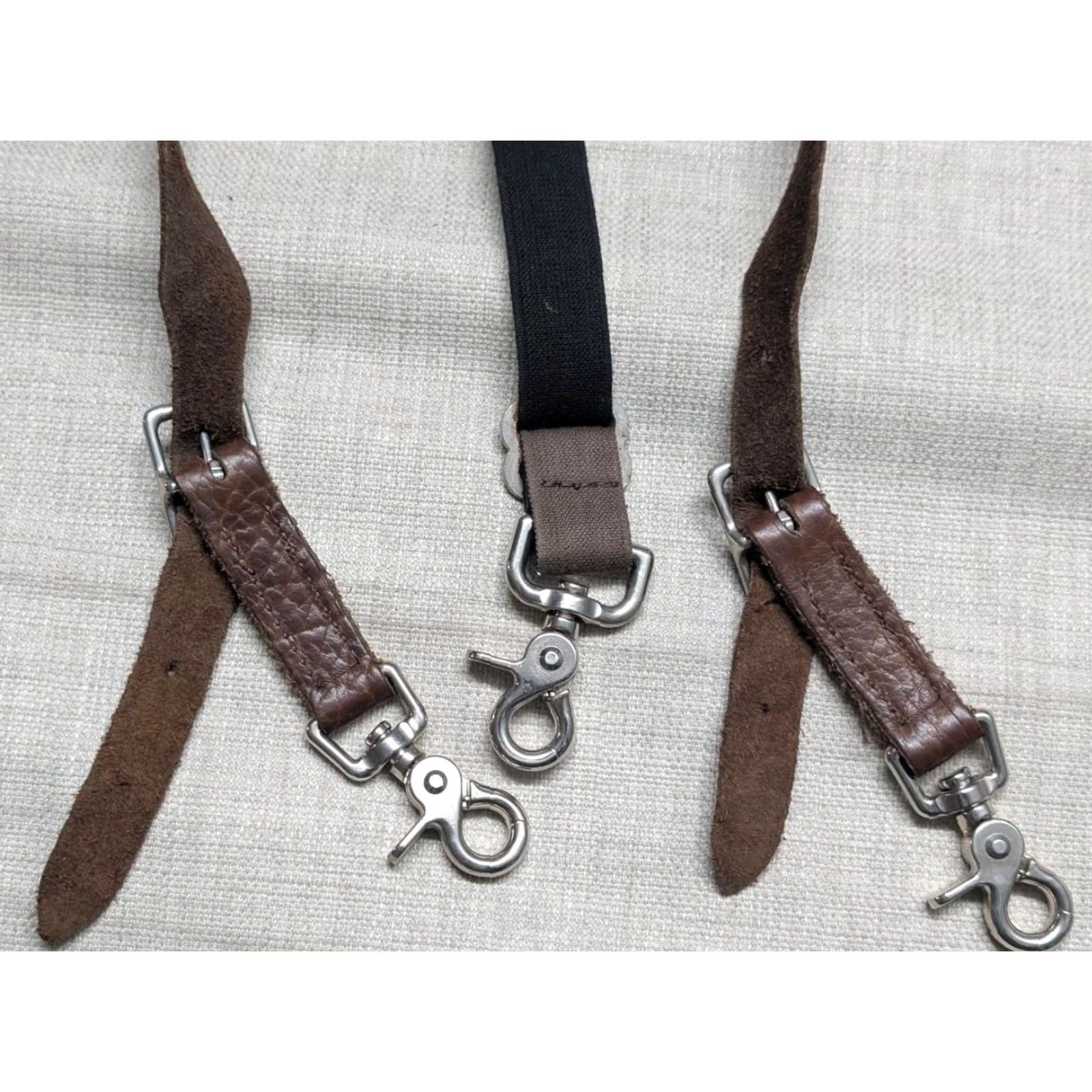 Vintage VINTAGE COWHIDE leather SUSPENDERS brown ONE SIZE adjustable TRIGGER SNAP Mens Suspenders Size ONE SIZE - 5 Thumbnail