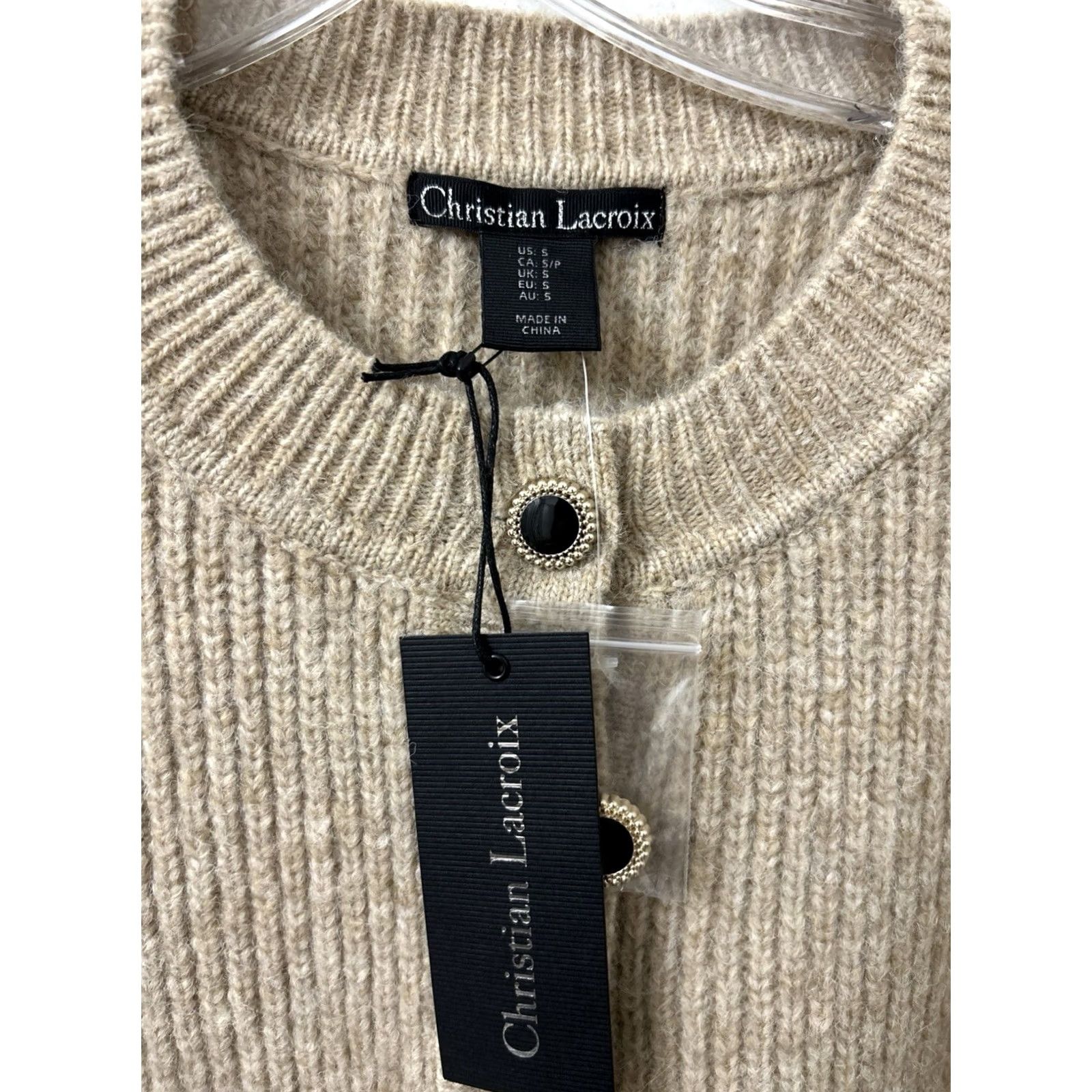 Christian Lacroix Christian Lacroix Cardigan Sweater Womens Small Tan Wool Ribbed Knit Cropped NWT Size S / US 4 / IT 40 - 5 Thumbnail