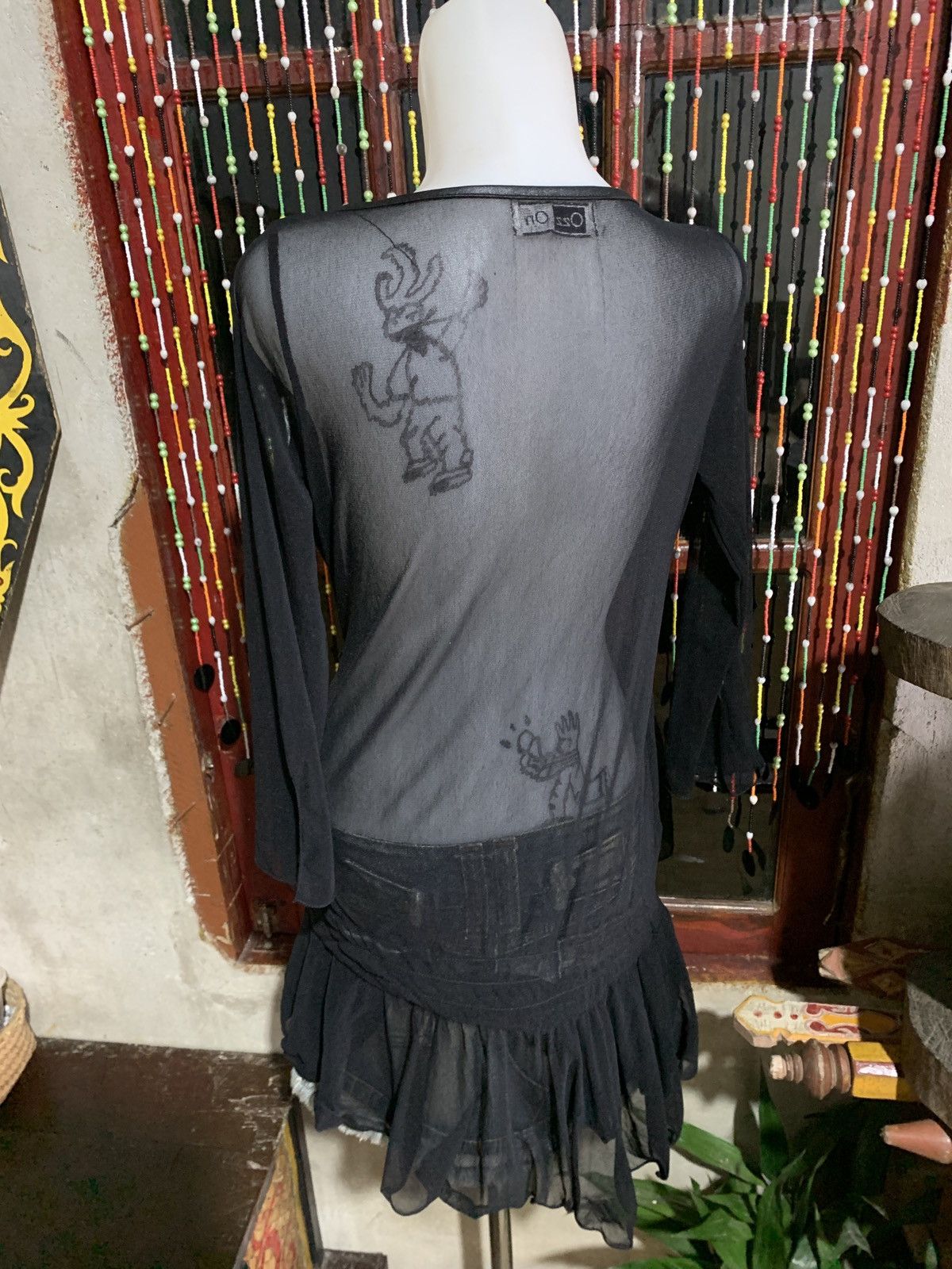 Japanese Brand Ozz On Japan Goth Black Beady Ruffle Frilly Mesh Mini Dress Size M / US 6-8 / IT 42-44 - 3 Thumbnail