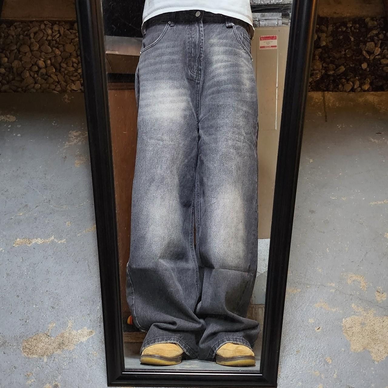 Japanese Brand Baggy Grey/Black Faded wide leg denim Size US 32 / EU 48 - 1 Thumbnail