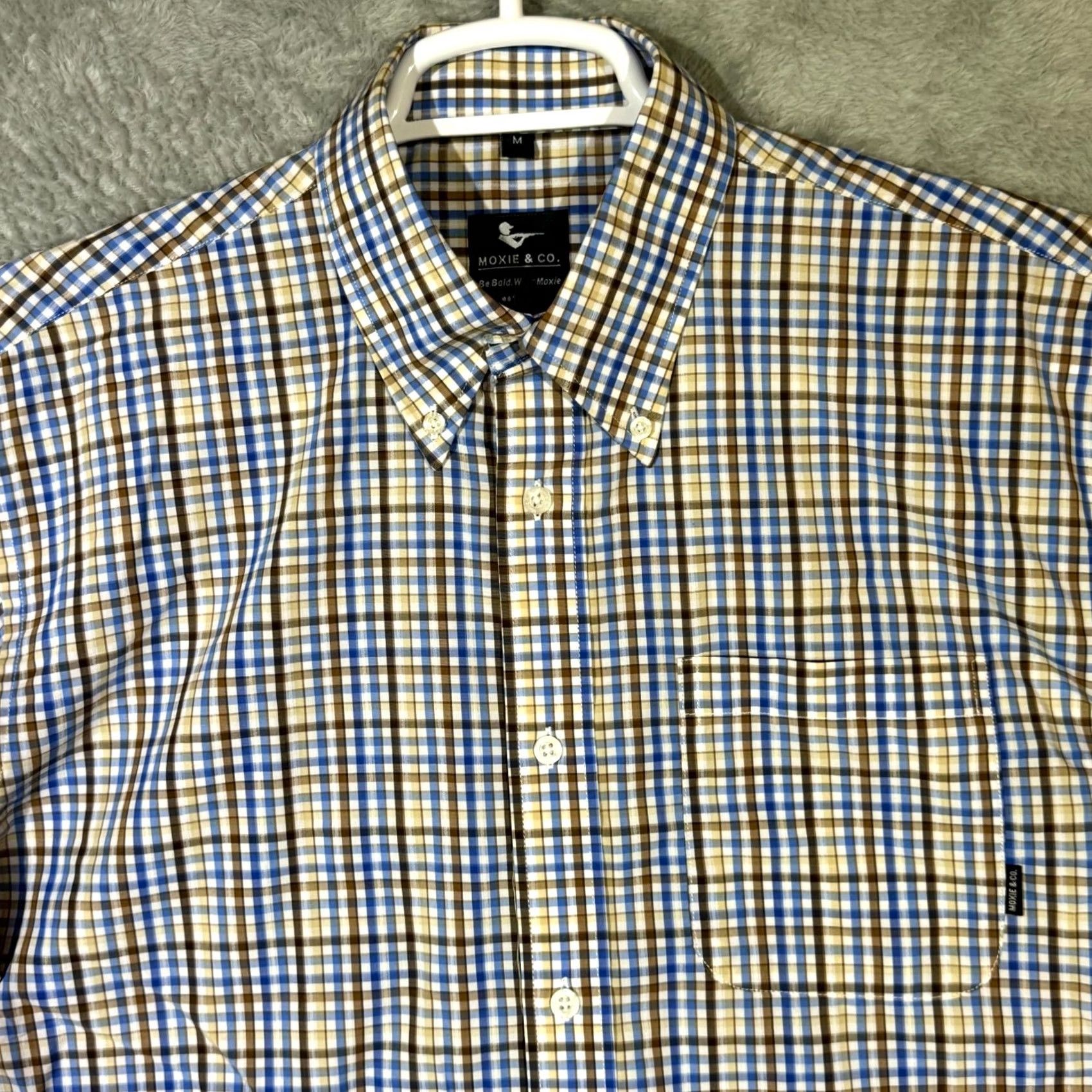 CO Moxie & Co Shirt Men Medium Blue Plaid Short Sleeve Button-Down Casual Size US M / EU 48-50 / 2 - 4 Thumbnail