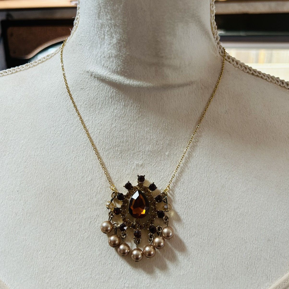 Handmade Handcrafted repurpose brown topaz glass stone necklace Size ONE SIZE - 2 Thumbnail
