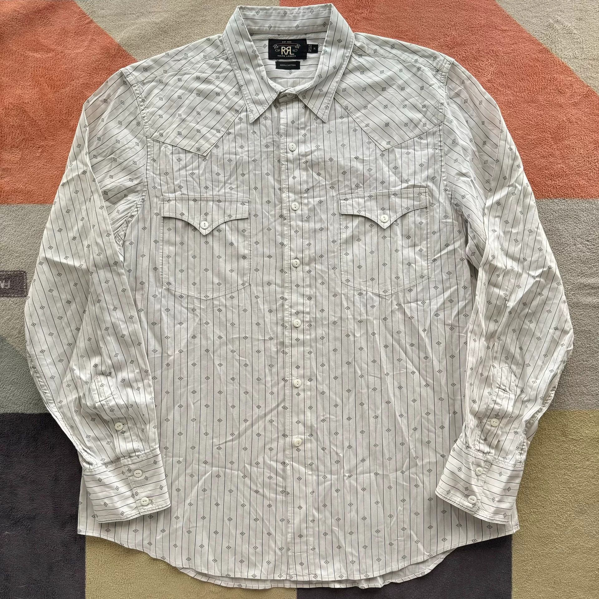 RRL Ralph Lauren Ralph Lauren Double RL White Striped Shirt Size US XL / EU 56 / 4 - 1 Thumbnail