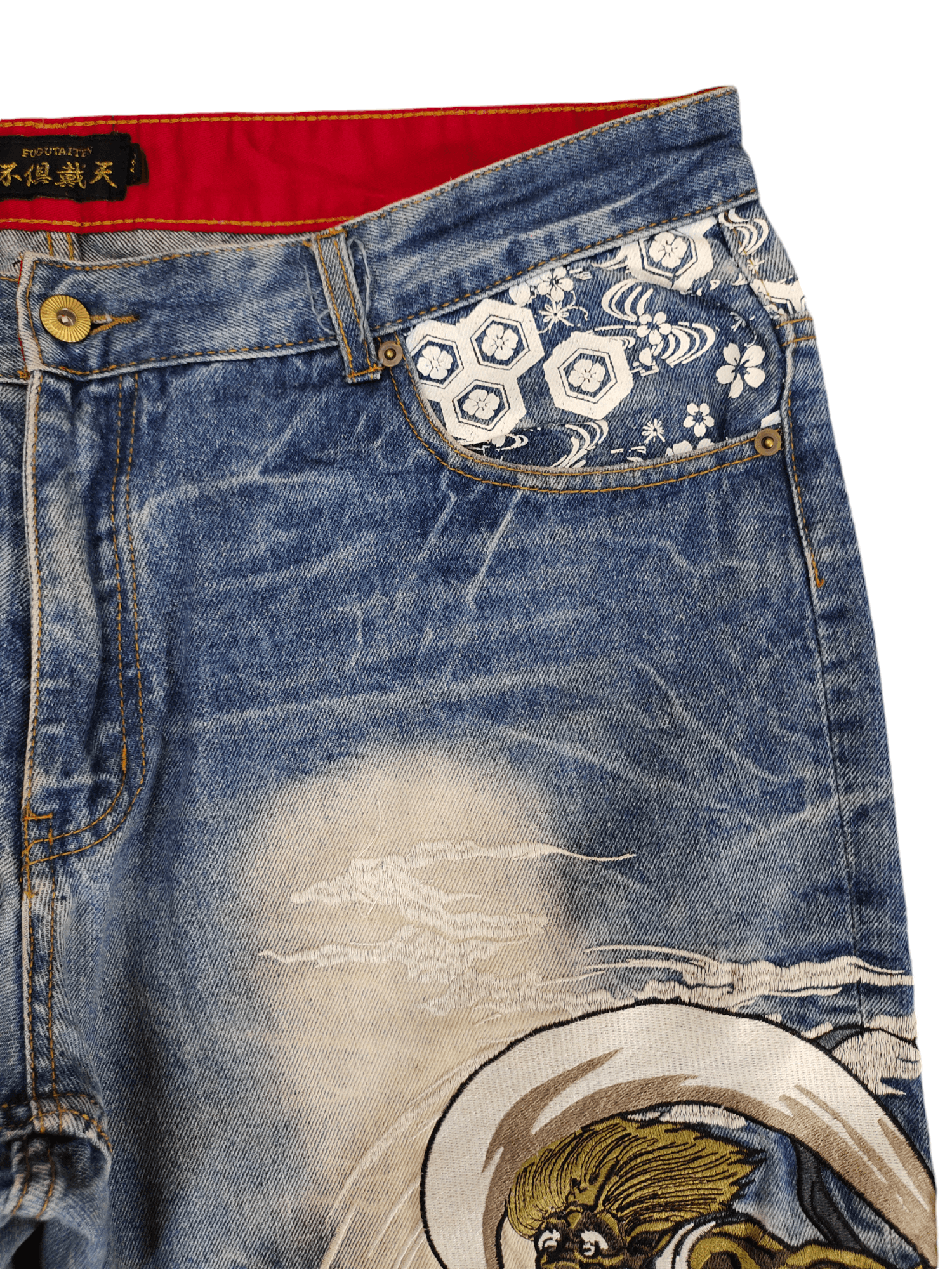 Karakuri Tamashii Fugutaiten Raijin And Fujin Embroidered Jeans Karakuri Y2k Size US 40 / EU 56 - 4 Thumbnail