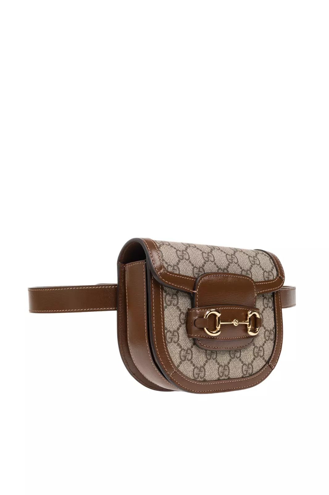 GUCCI Horsebit 1955 Beige Ebony GG Canvas Belt Bag New