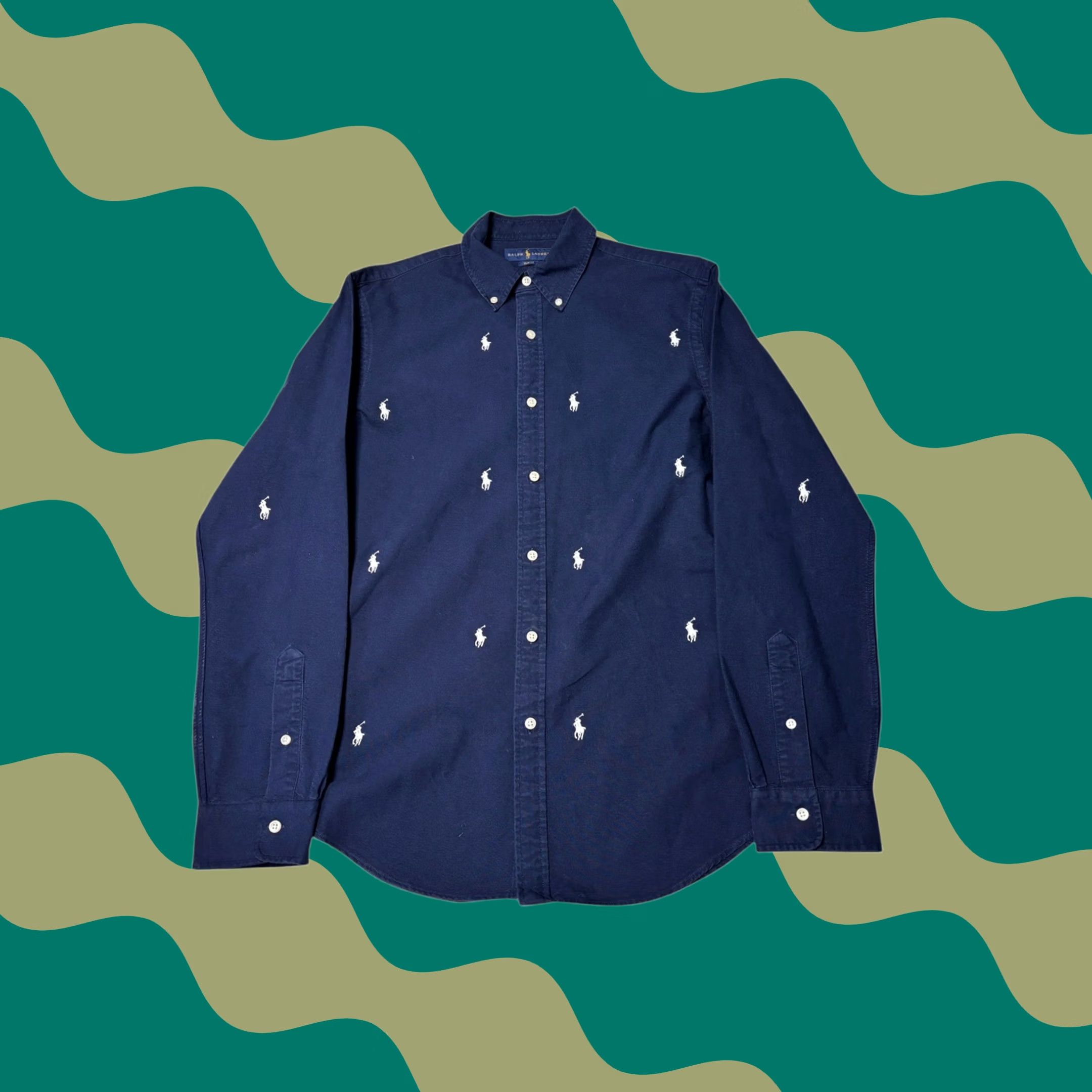 Polo Ralph Lauren Polo Ralph Lauren Mens Navy Slim Fit Oxford Shirt All Over Pony Logo L Size US L / EU 52-54 / 3 - 1 Thumbnail